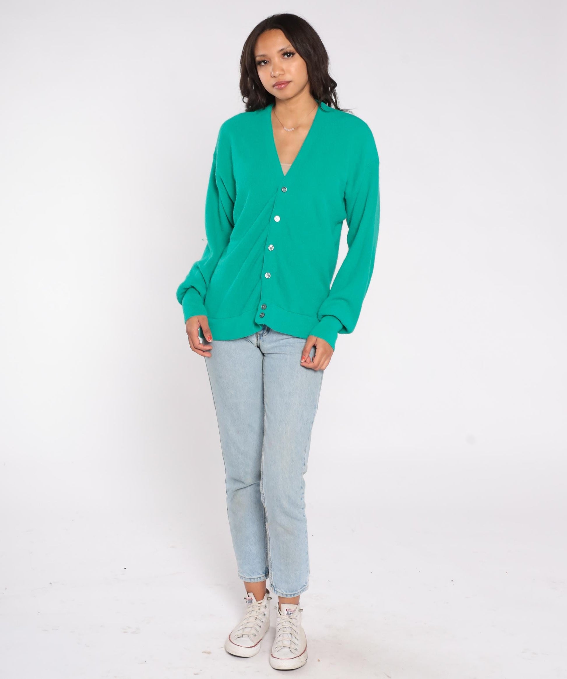 80s Par Four Green Cardigan Sweater Button Up Medium
