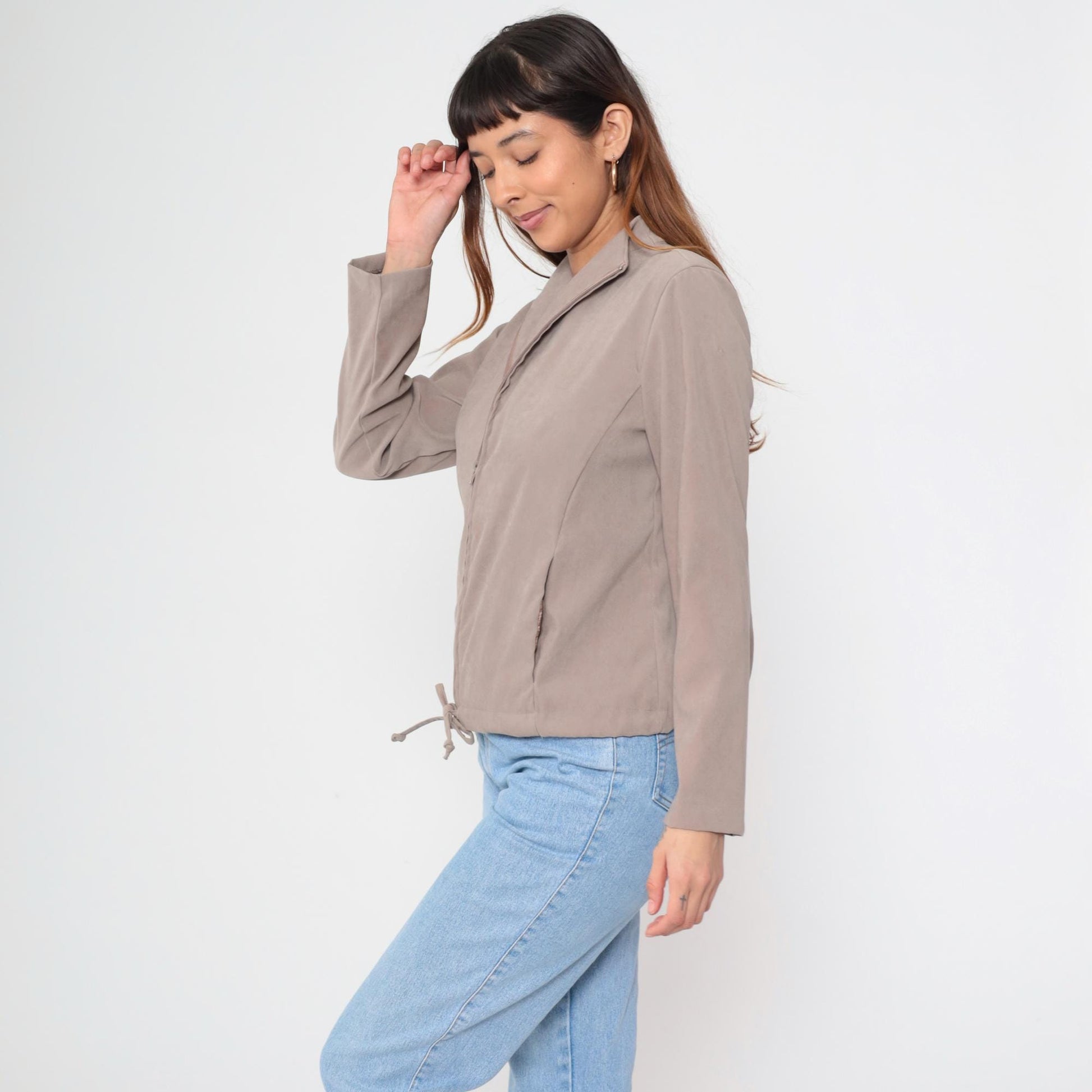90s Clio Taupe Zip-Up Mock Neck Jacket Medium