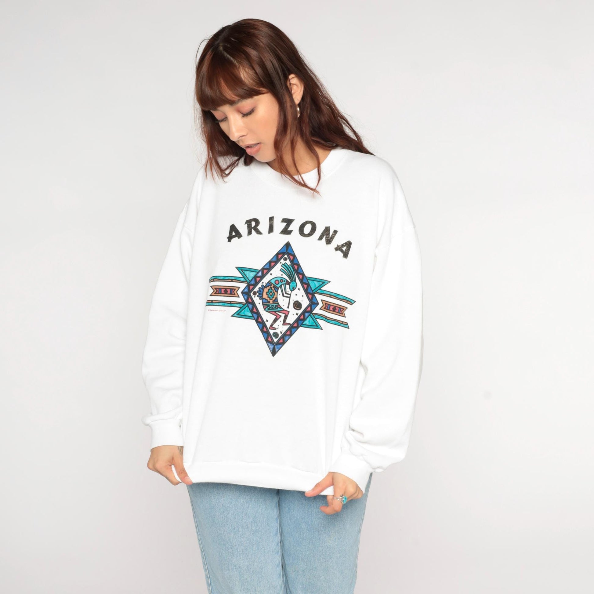 90s Arizona Kokopelli Santee Sweatshirt White Graphic Crew Neck Large L