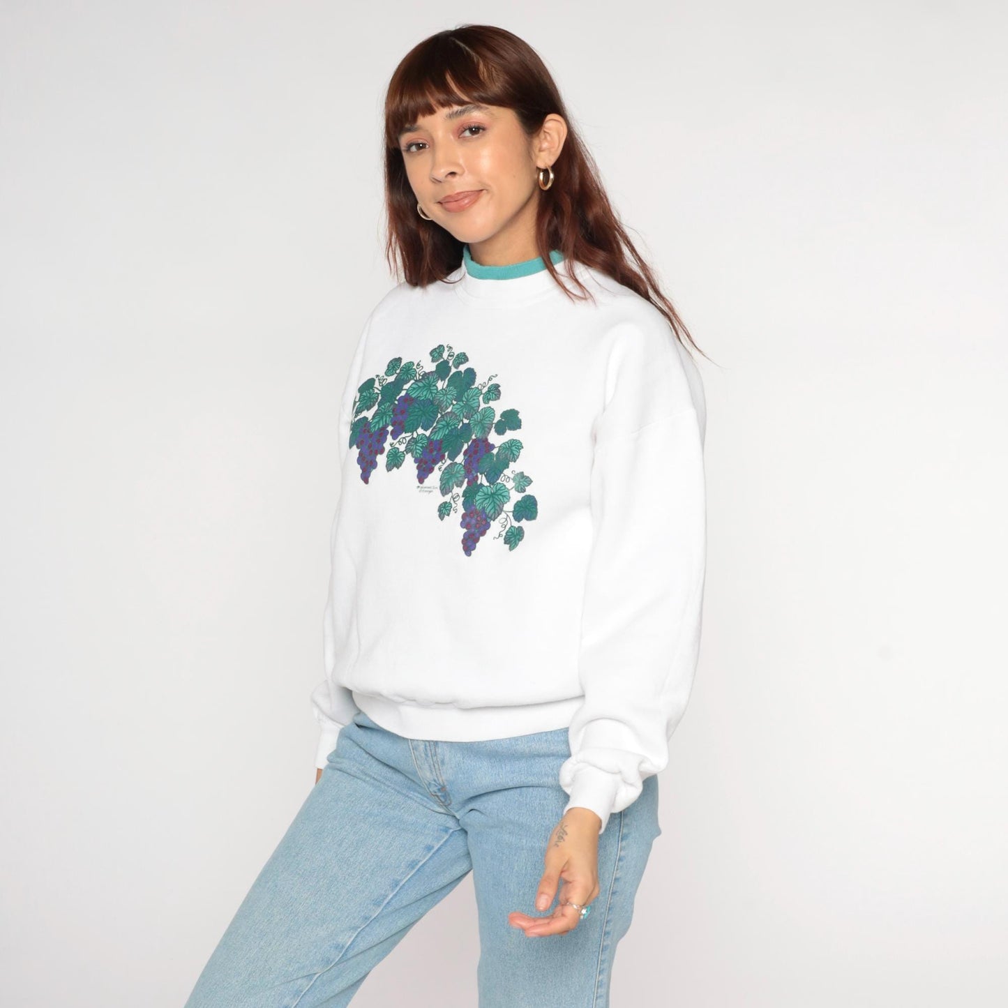 90s Morningsun Grape Vine Sweatshirt White Purple Green Crewneck Large L