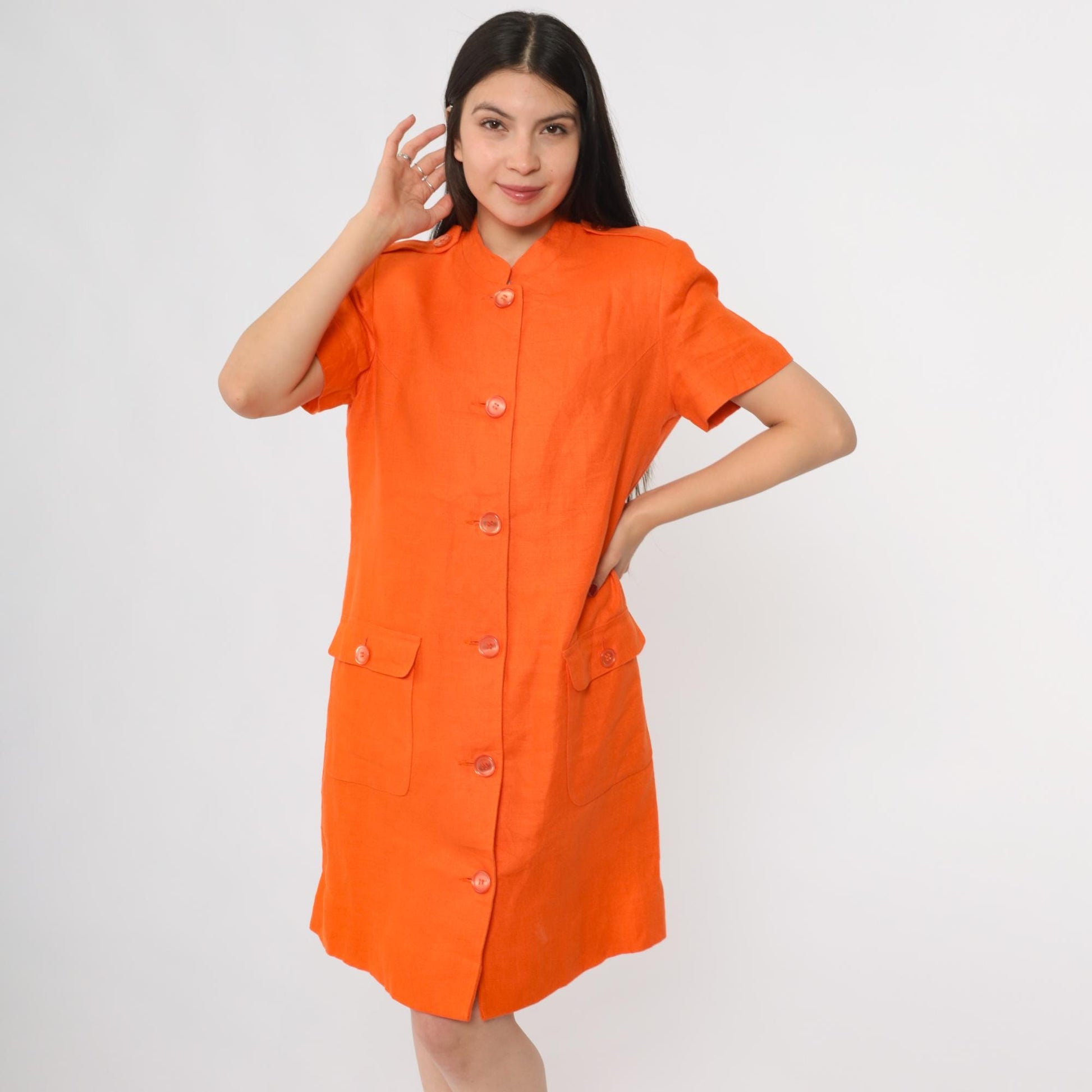 80s Rickie Freeman for Teri Jon Orange Linen Mini Shift Dress Large 10