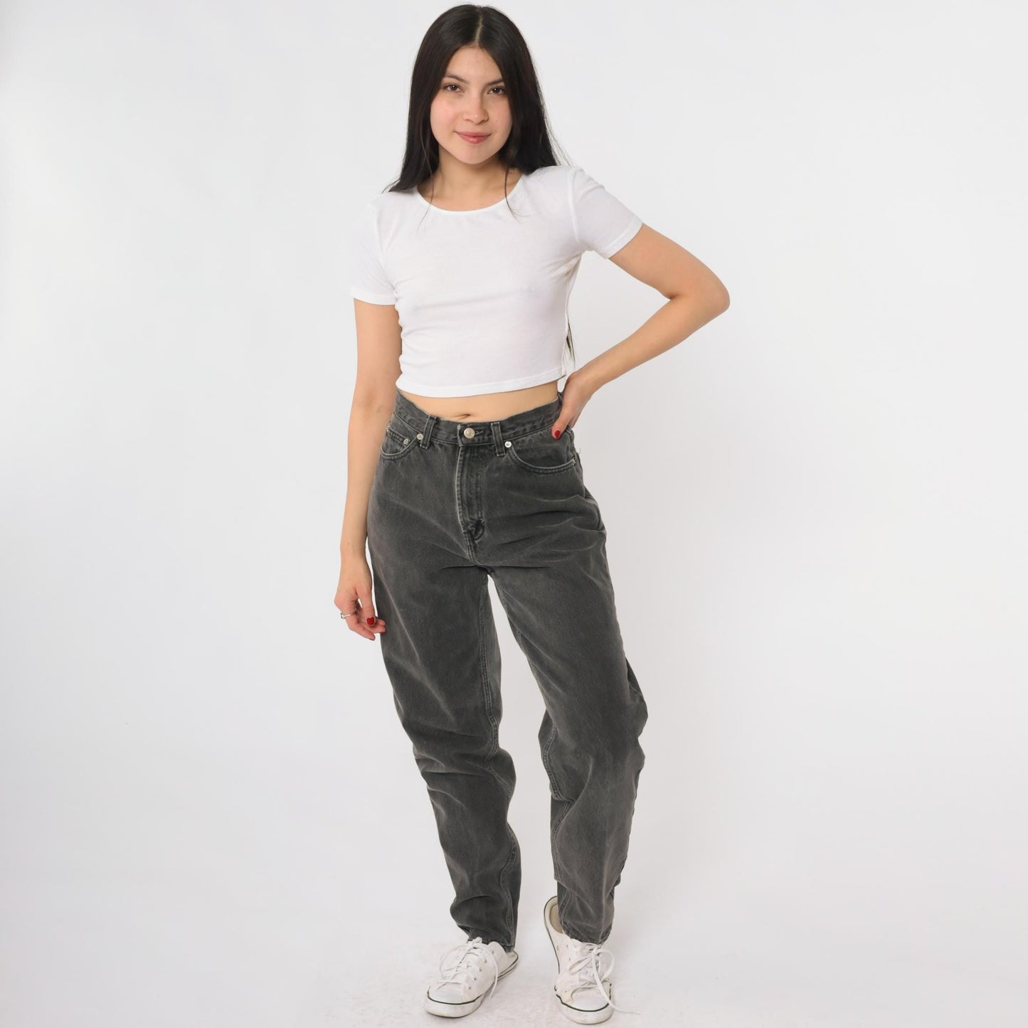 90s GAP Black High Waisted Jeans Relaxed Tapered Cotton Denim Small 6