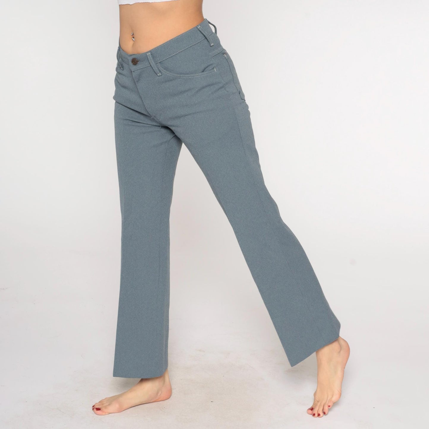 70s Farah Flare Pants Grey High Waisted Bell Bottom Polyester Medium