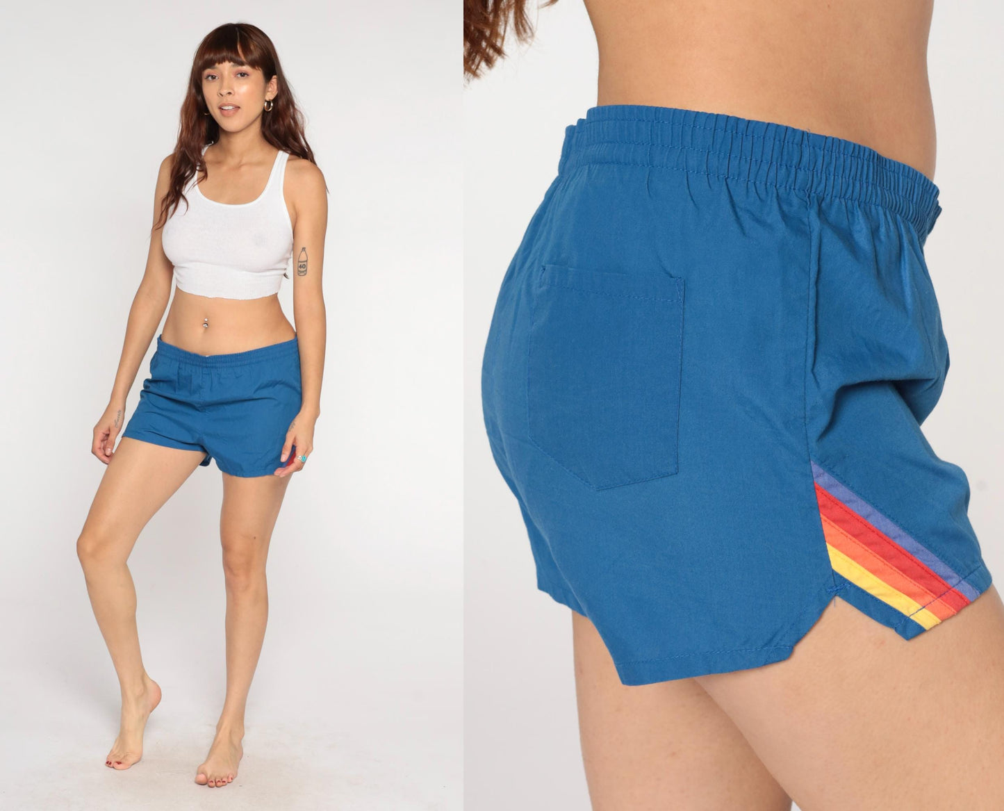 80s Liki Liki Swim Trunks Blue Diagonal Stripe Board Shorts Medium