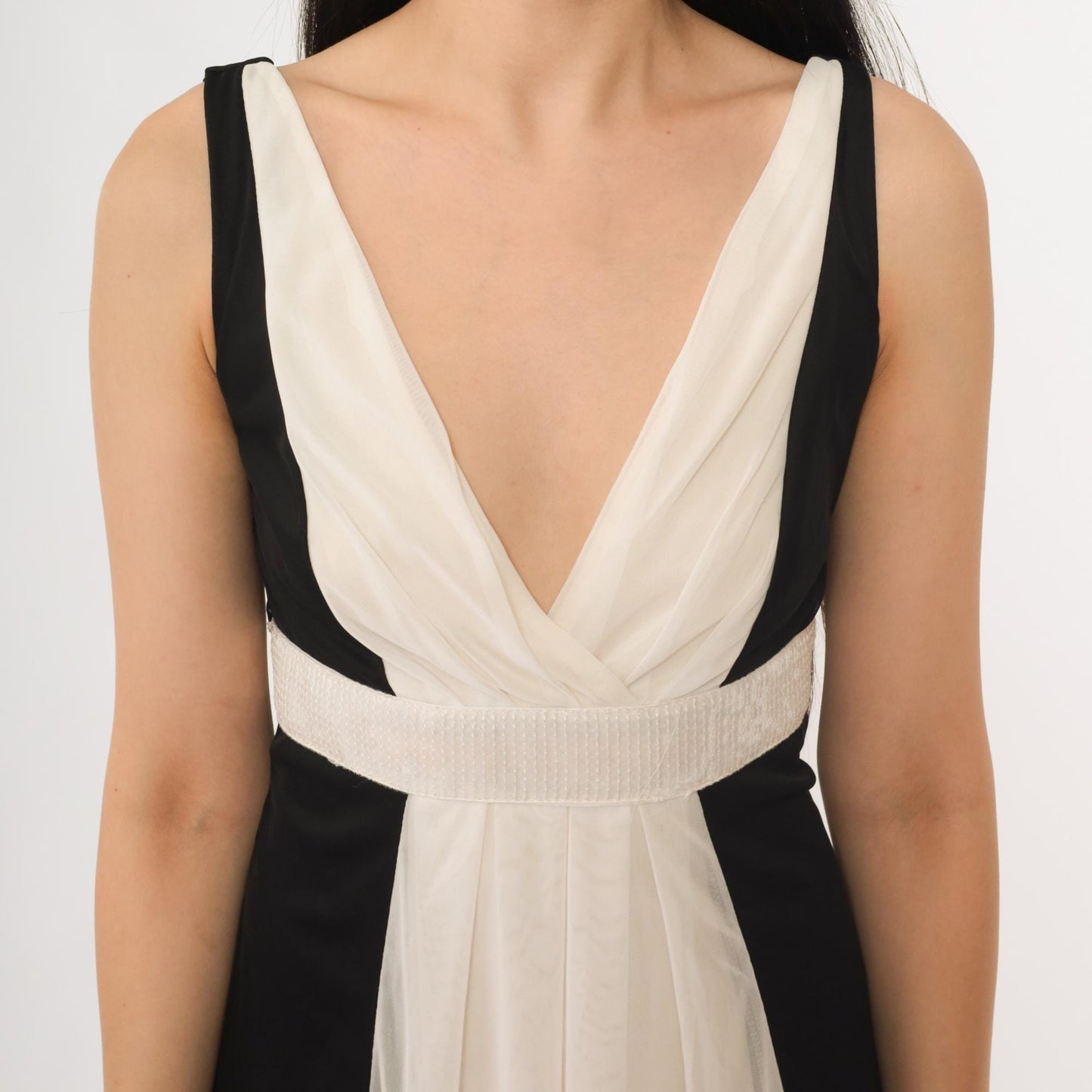 Y2K Ruby Rox Black Cream Colorblock Mini Dress Deep V Empire Waist Small
