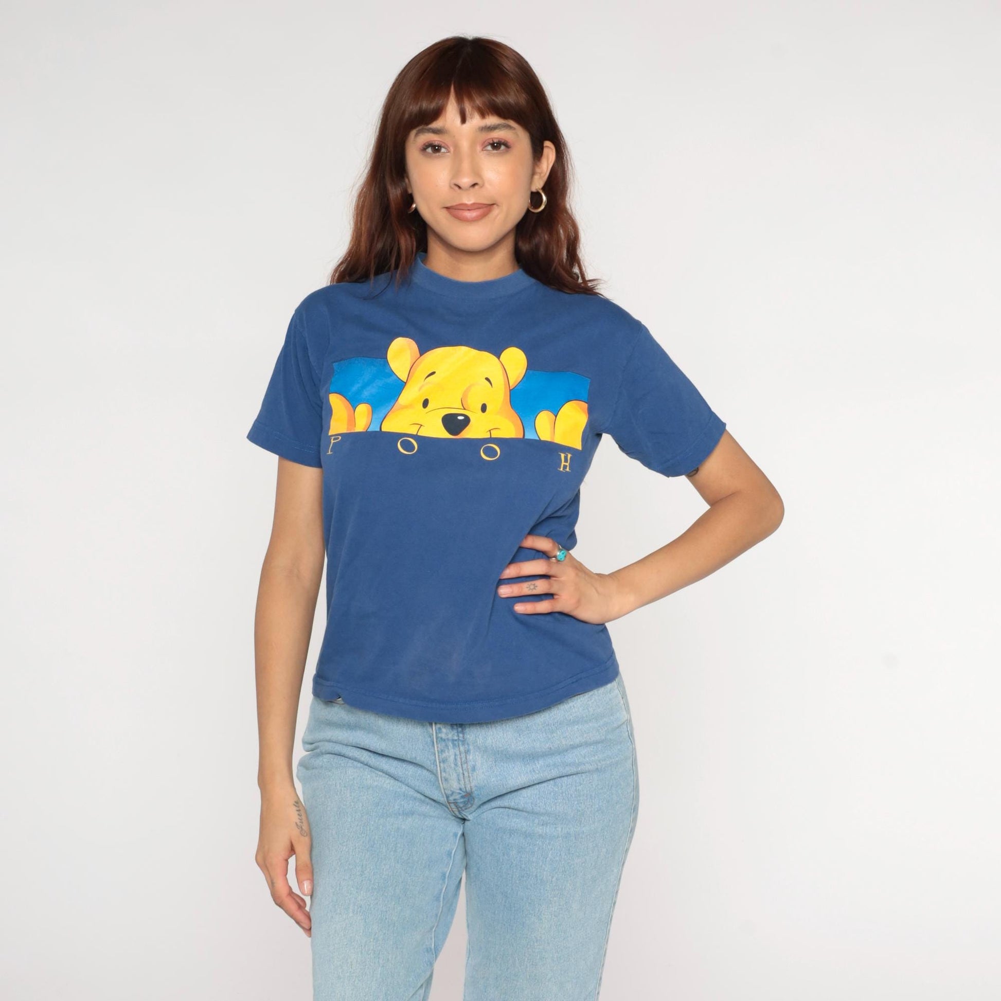 90s Winnie the Pooh Disney Navy Graphic T-Shirt Cotton Large L