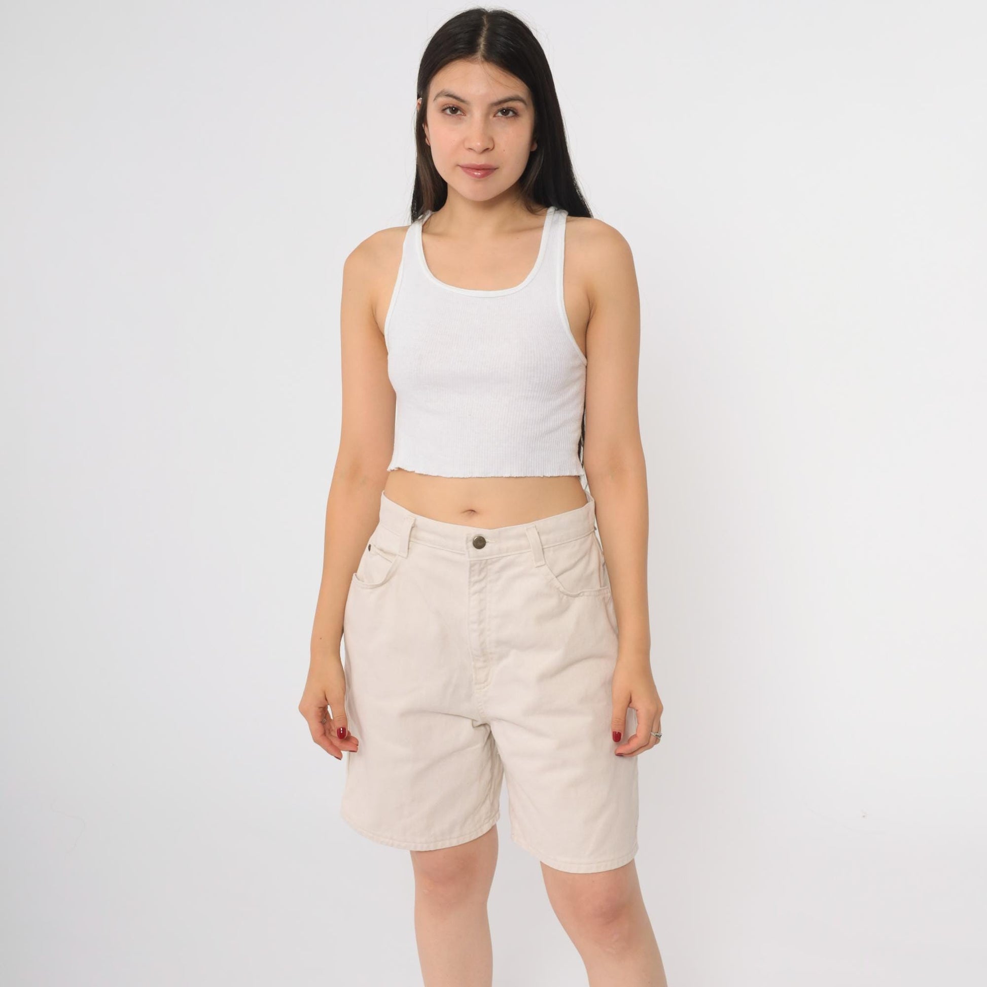 90s Hunt Club Cream Denim Shorts High Waisted Cotton Relaxed Medium
