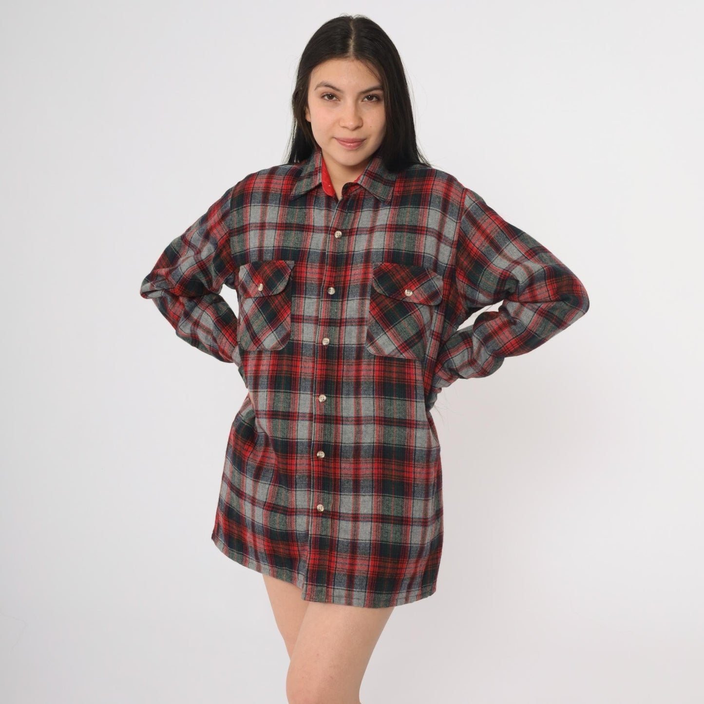 80s Greatland Sportswear Red Plaid Flannel Shirt Wool Blend Small