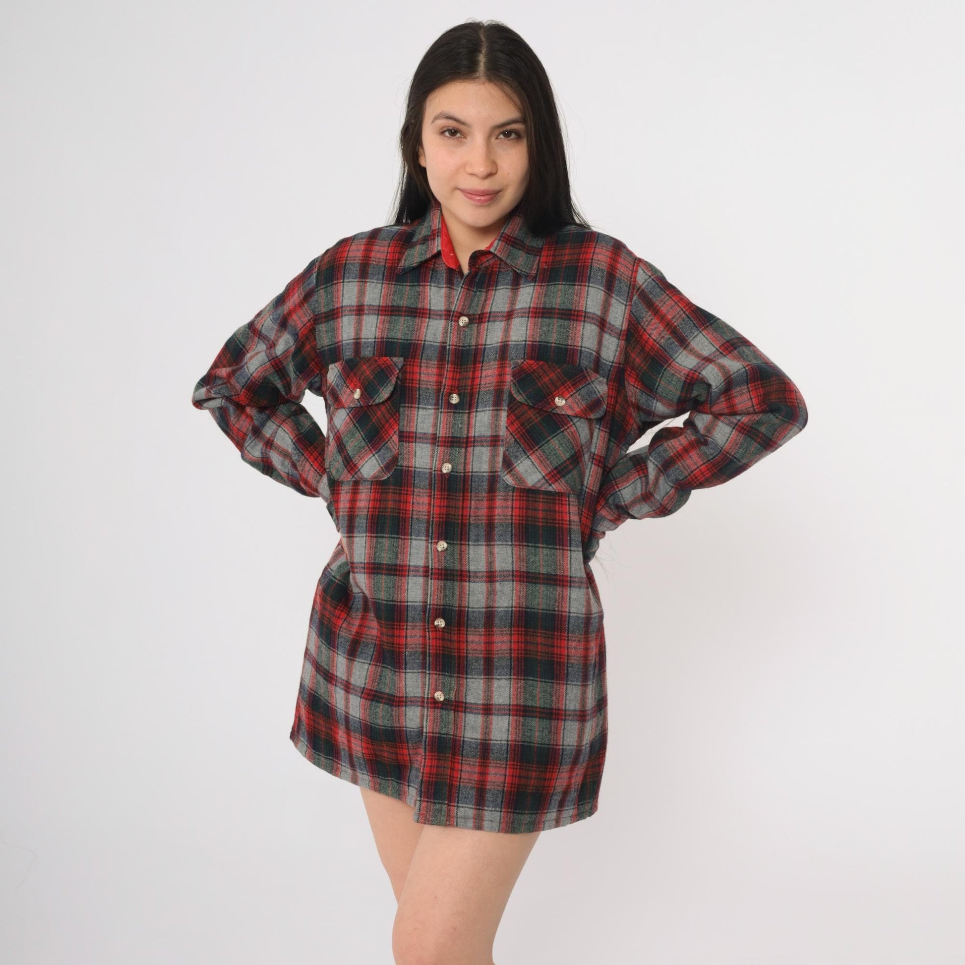 80s Greatland Sportswear Red Plaid Flannel Shirt Wool Blend Small