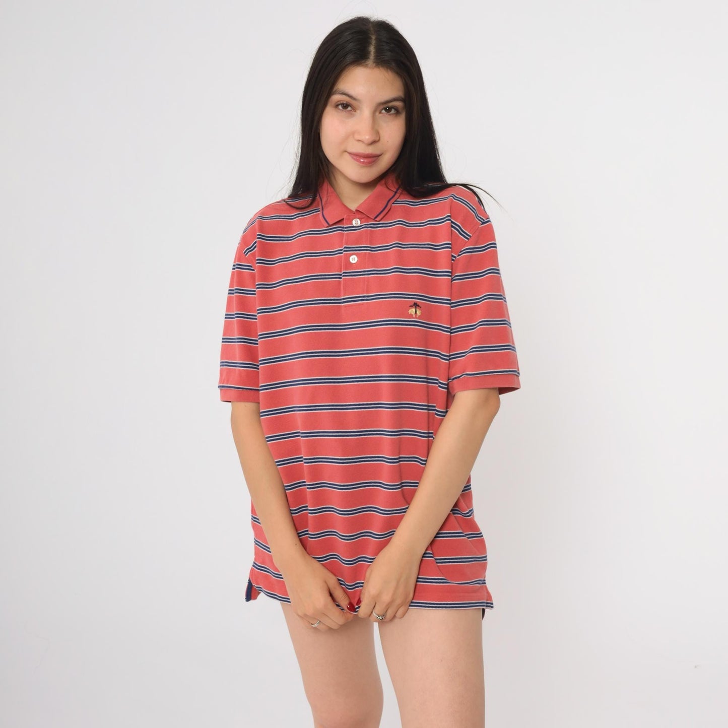 90s Brooks Brothers Red Striped Polo Shirt Cotton Medium M