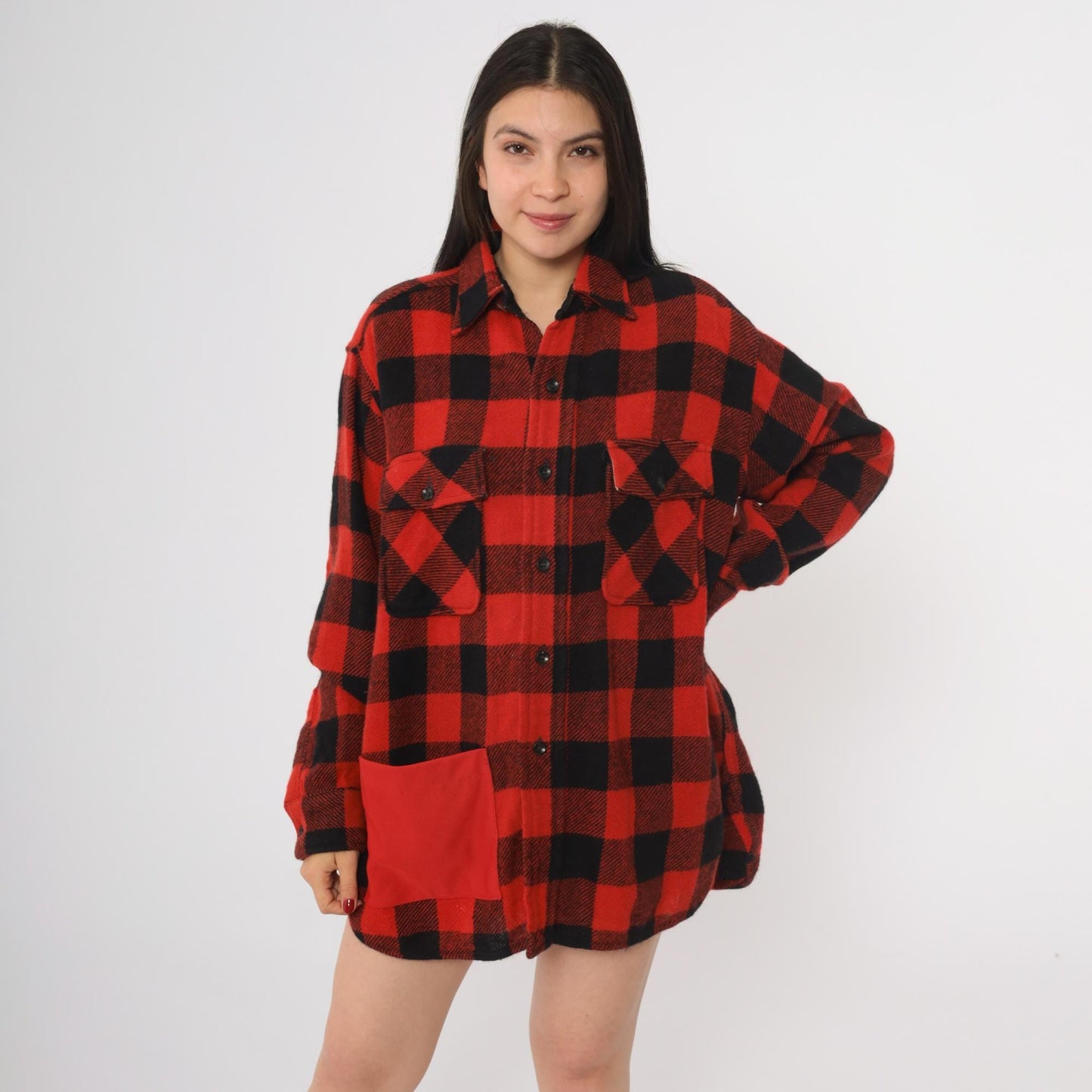 70s Brother Outerwear Buffalo Plaid Flannel Shirt Red Black Mens Large
