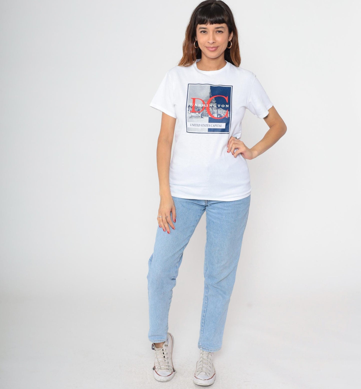 90s Washington DC Eagle Crest Graphic T-Shirt Heather White Small