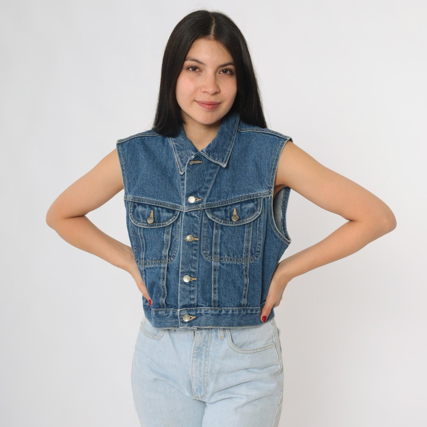 90s Great Land Trading Denim Vest Dark Wash Button Front Medium M
