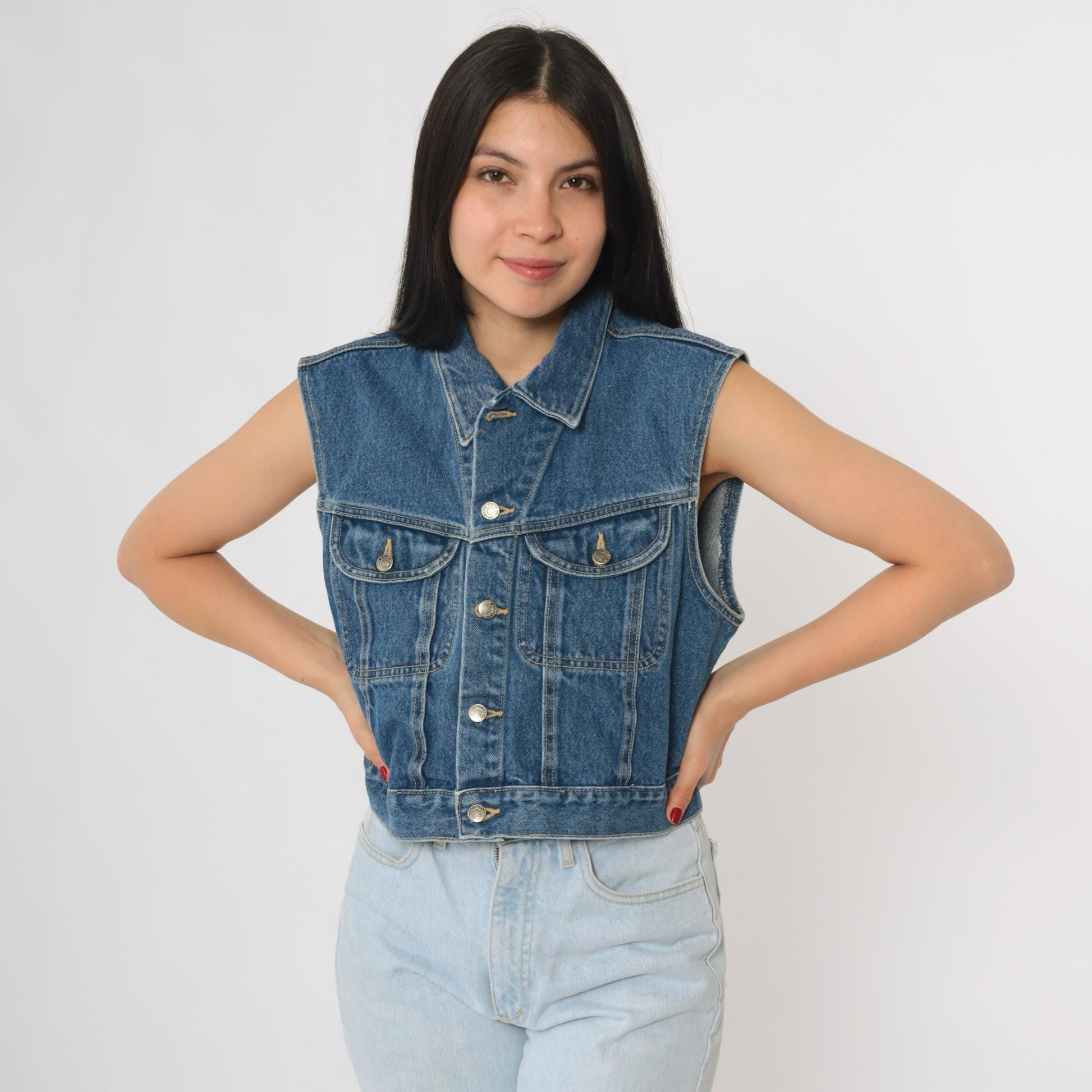 90s Great Land Trading Denim Vest Dark Wash Button Front Medium M