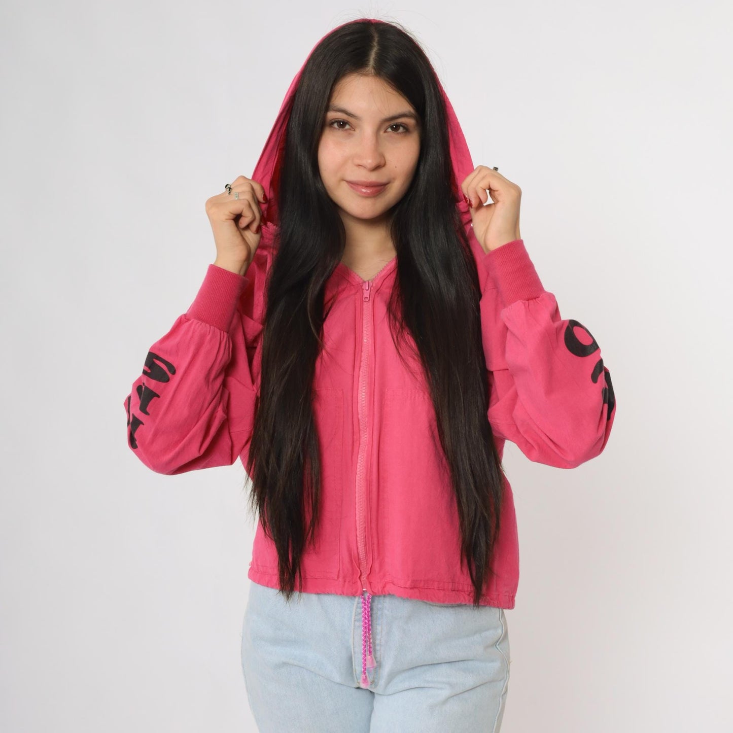 90s Los Algodones Mexico Zip Hoodie Pink Cotton Coyote Cactus Graphic Small