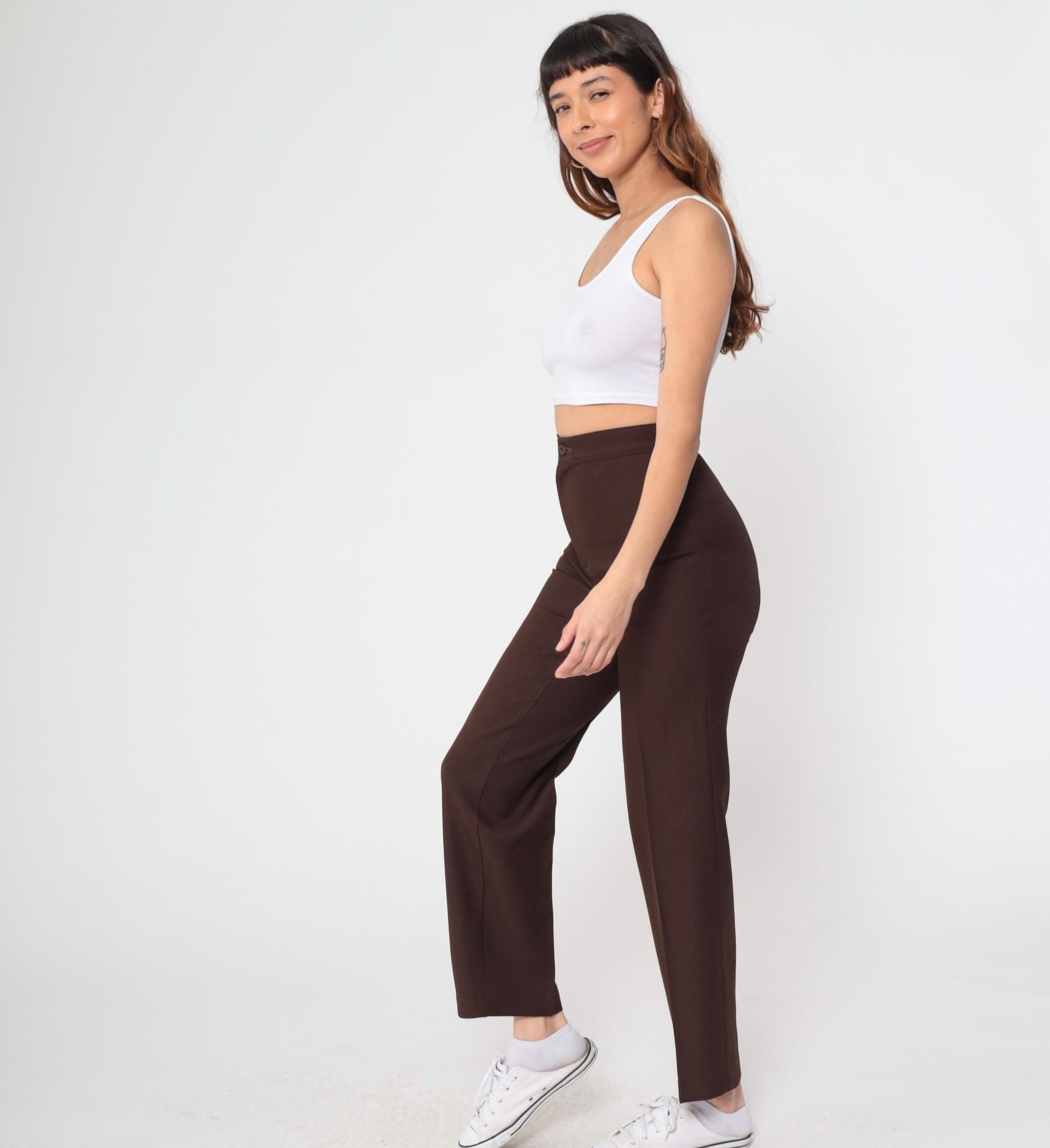 70s Levi's Bell Bottom Trousers High Waist Wide Leg Brown Polyester Small