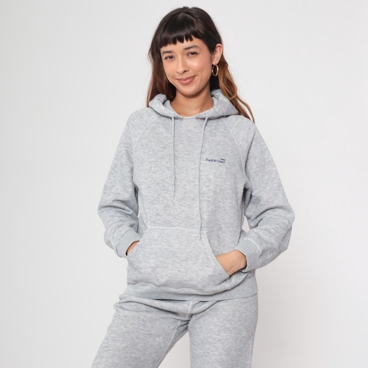 80s Track & Court Heather Gray Sweatsuit Hoodie Joggers Two-Piece Medium M