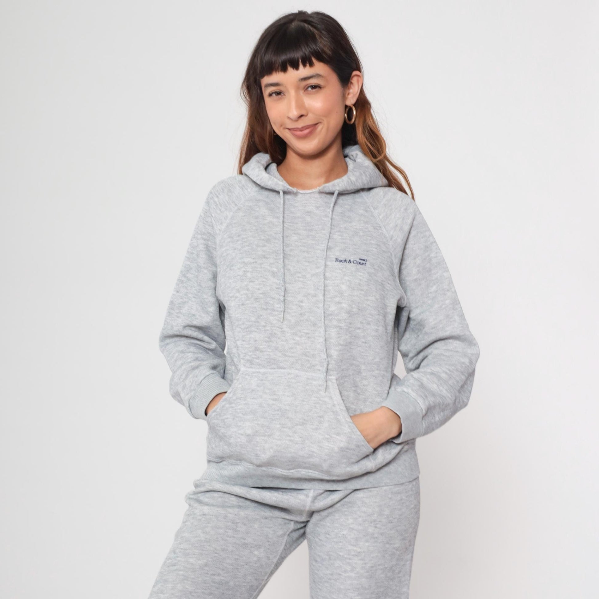 80s Track & Court Heather Gray Sweatsuit Hoodie Joggers Two-Piece Medium M