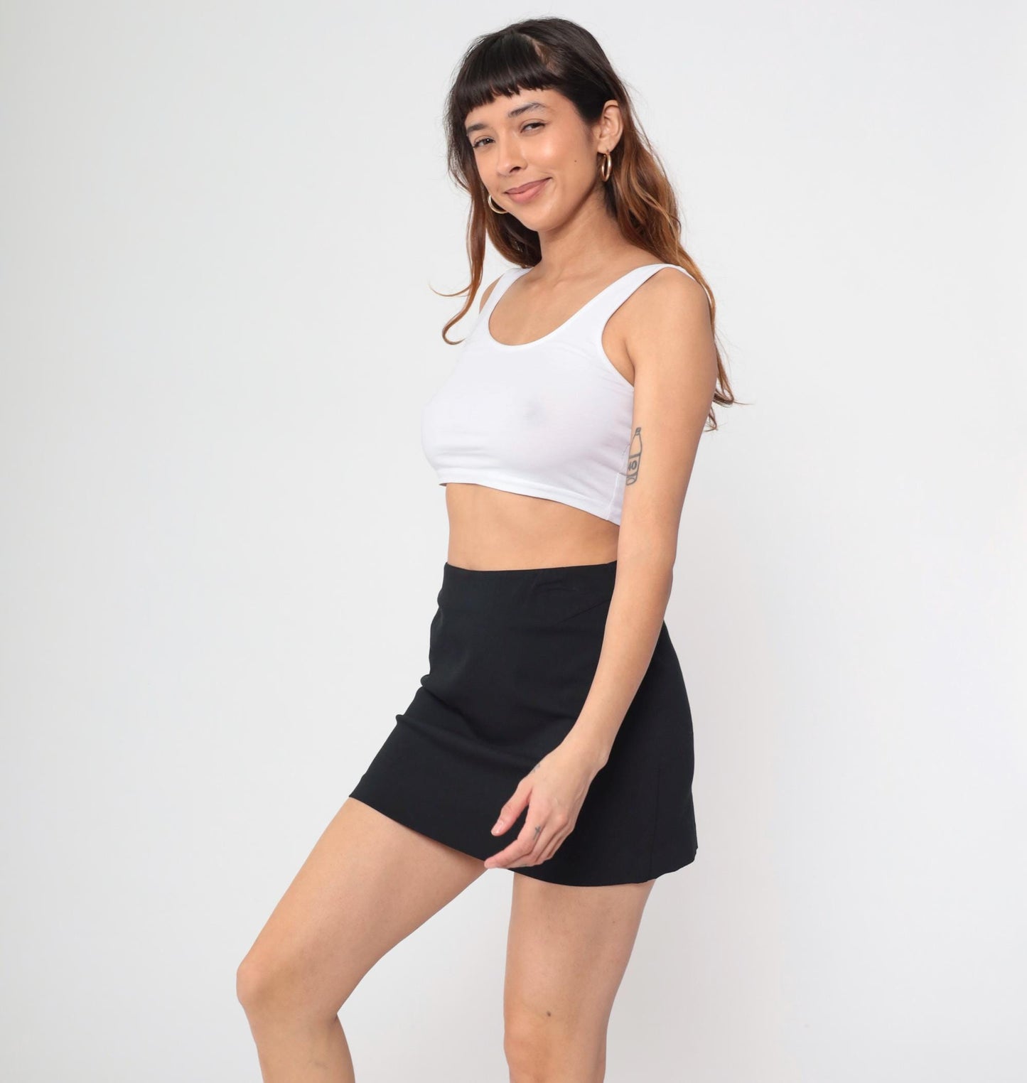 Y2K Black Mini Skirt High Waisted Bodycon Back Zip Medium