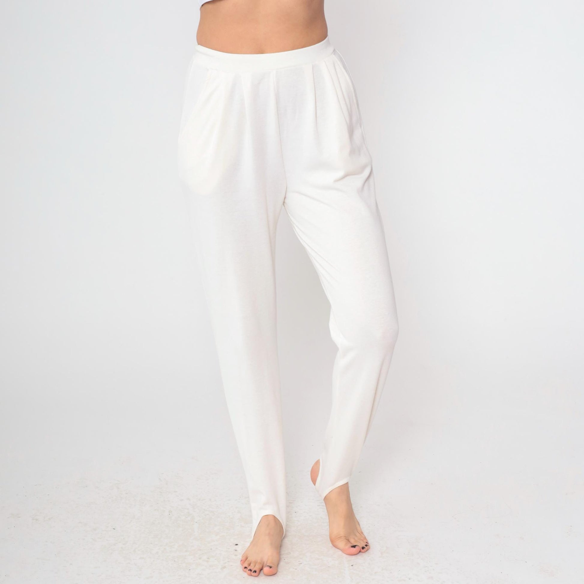 80s Cream Stirrup Pants High Waisted Tapered Trousers Medium M
