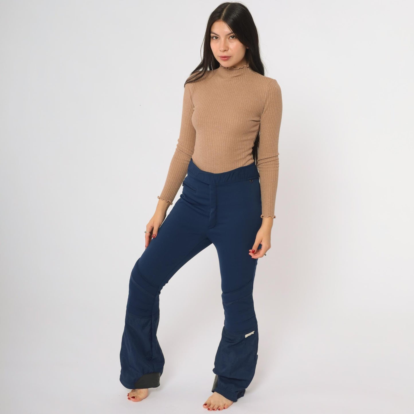 70s Roffe Navy Wool Ski Pants Adjustable Waist Zippered Legs 34 Regular