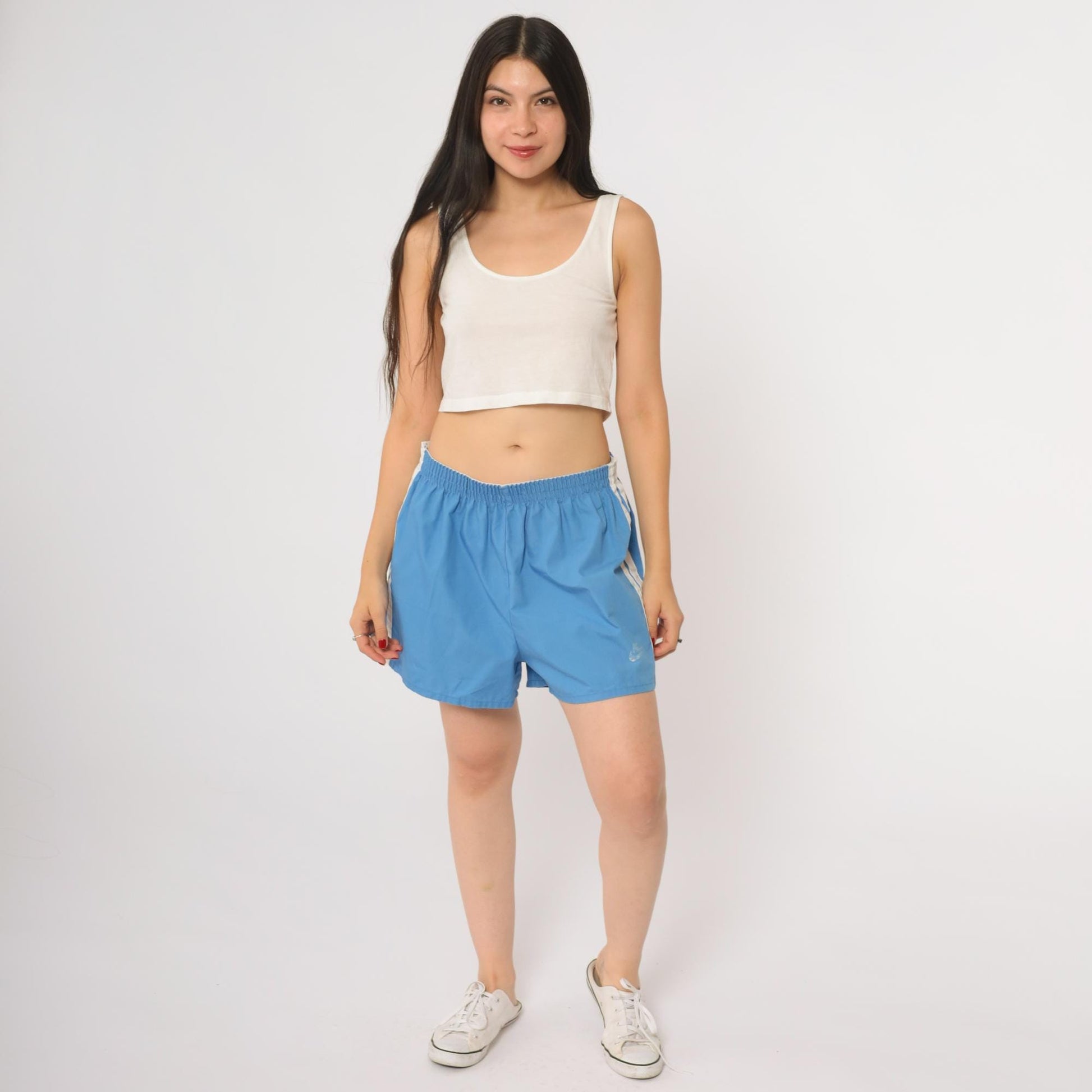 80s Nike Running Shorts Blue White Stripe Elastic Waist Men's Extra Large