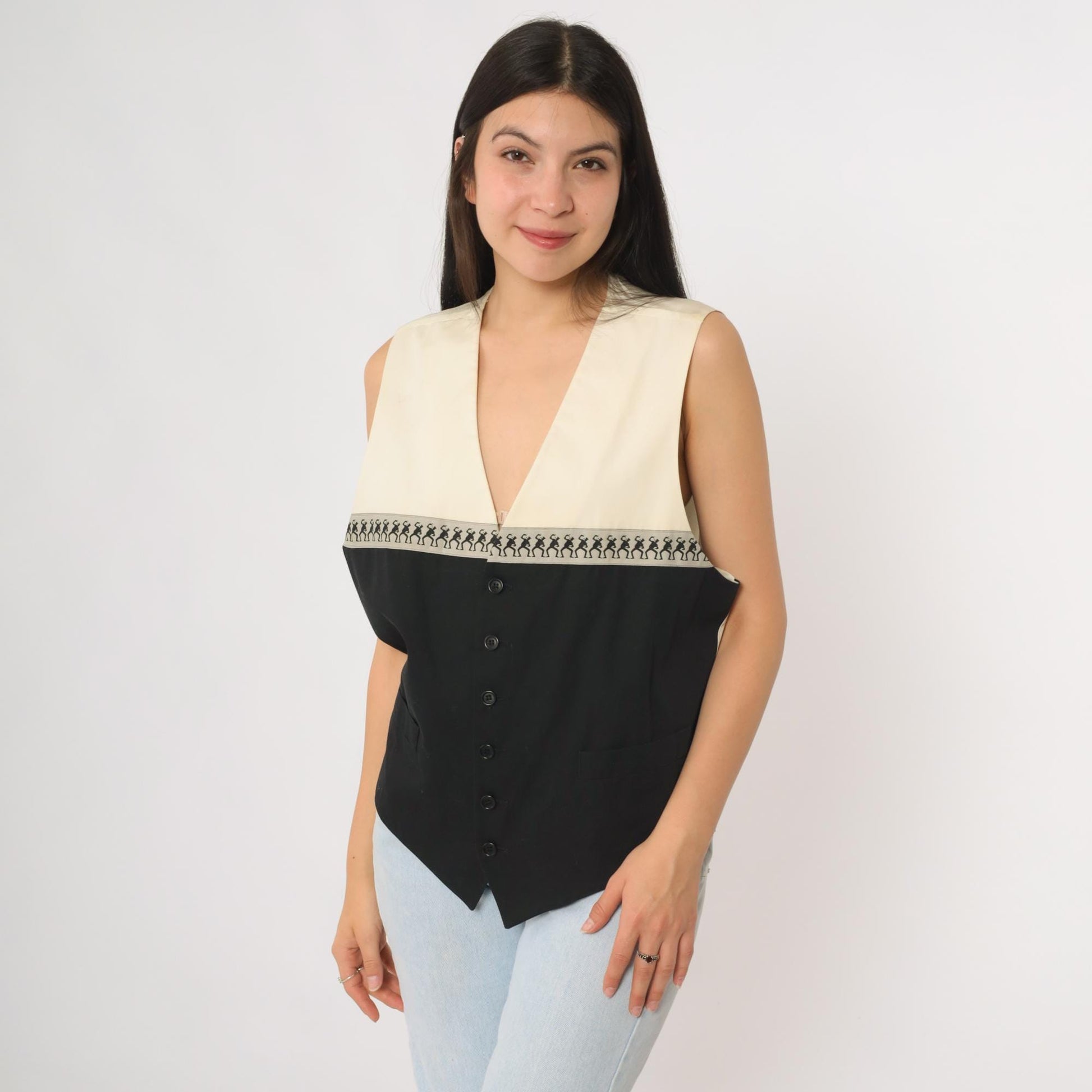 90s Moschino Cheap and Chic Vest Black White Colorblock Button Front Medium