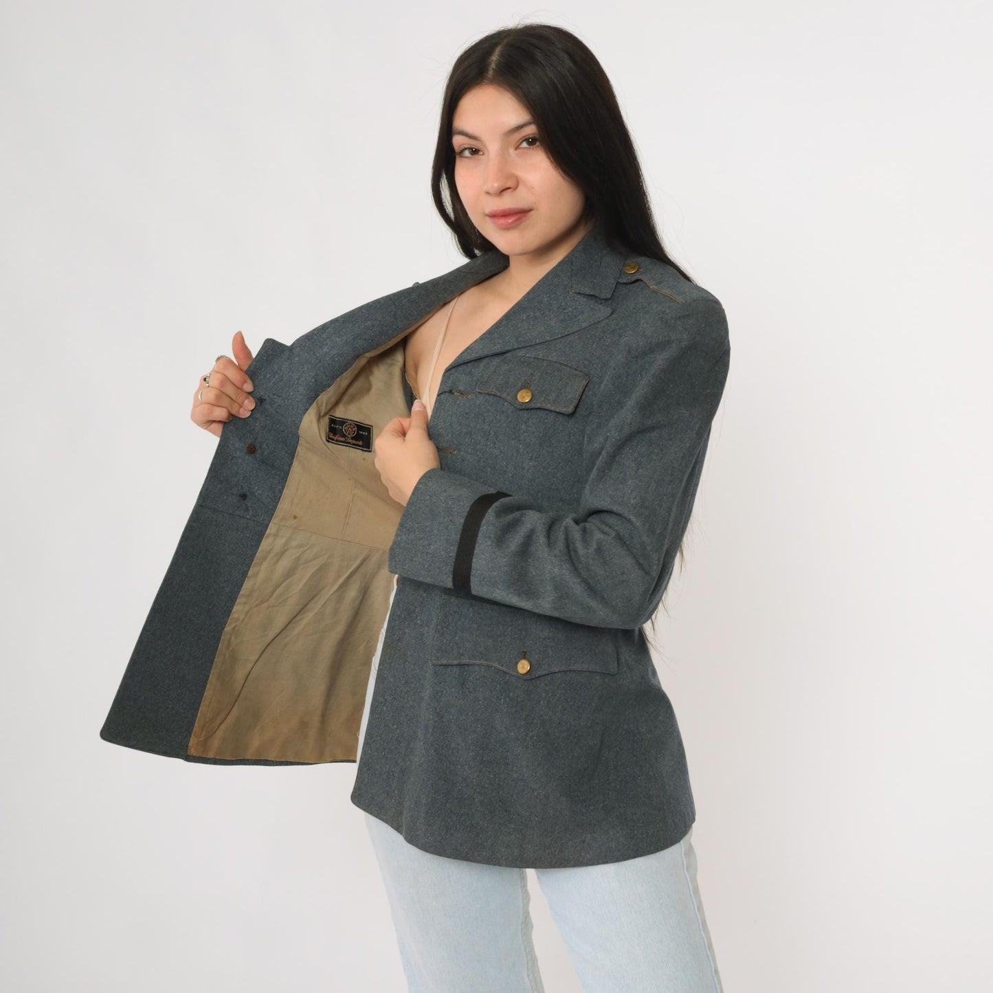 60s Burk & Co Military Academy Wool Blazer Blue-Gray Gold Button XS