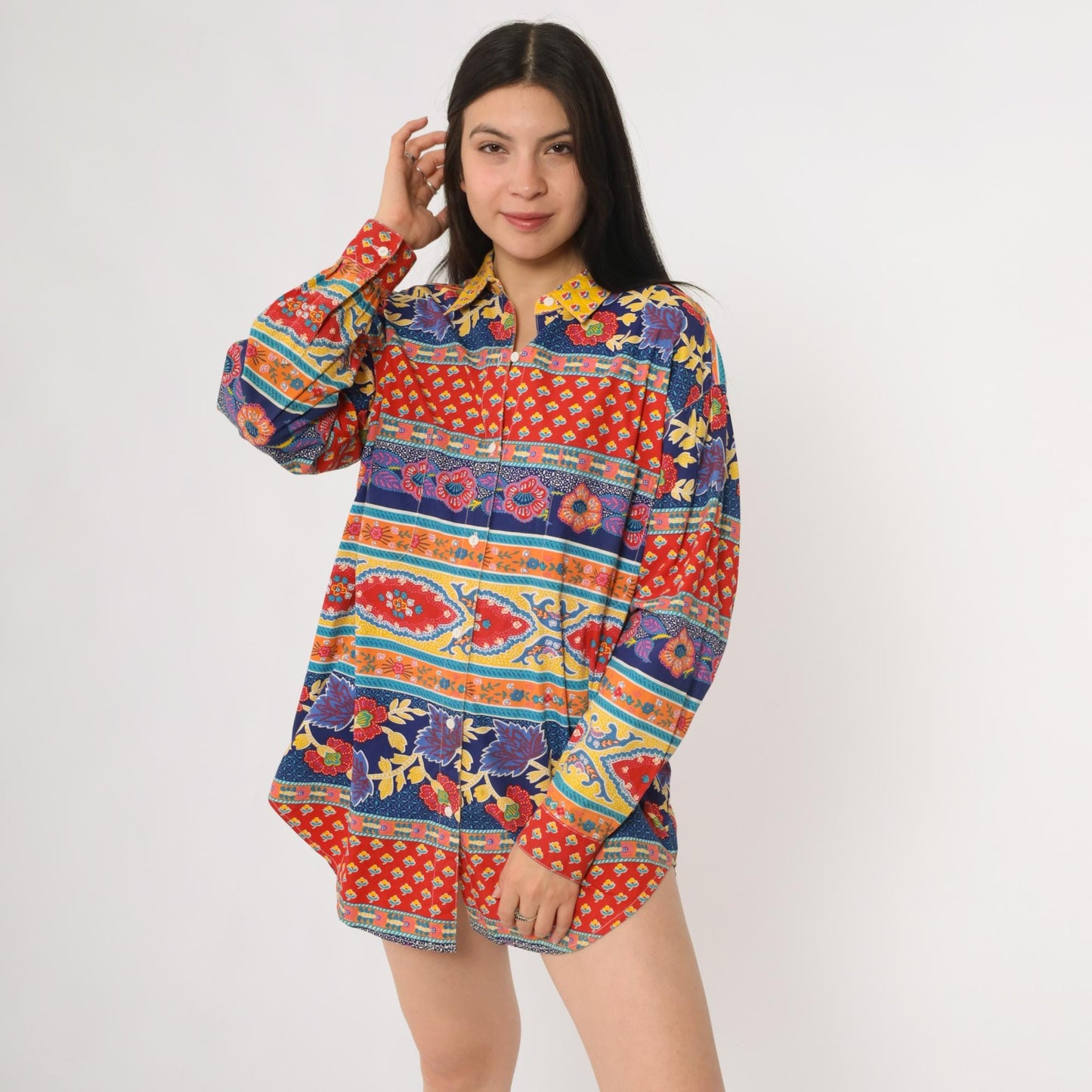 90s Adrienne Vittadini Patchwork Floral Cotton Shirt Small S