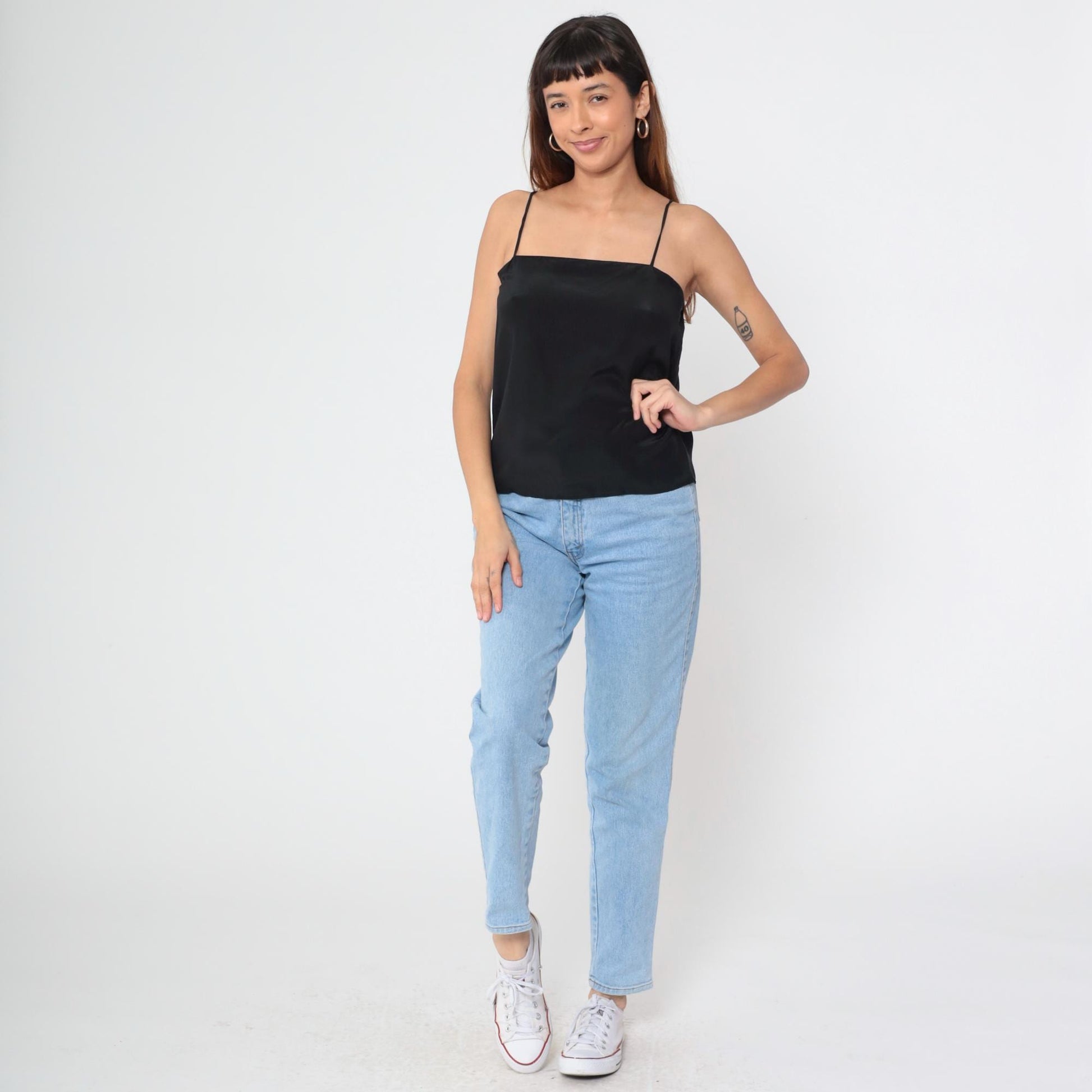 Nina Ricci Black Silk Camisole 90s Spaghetti Strap Tank Medium