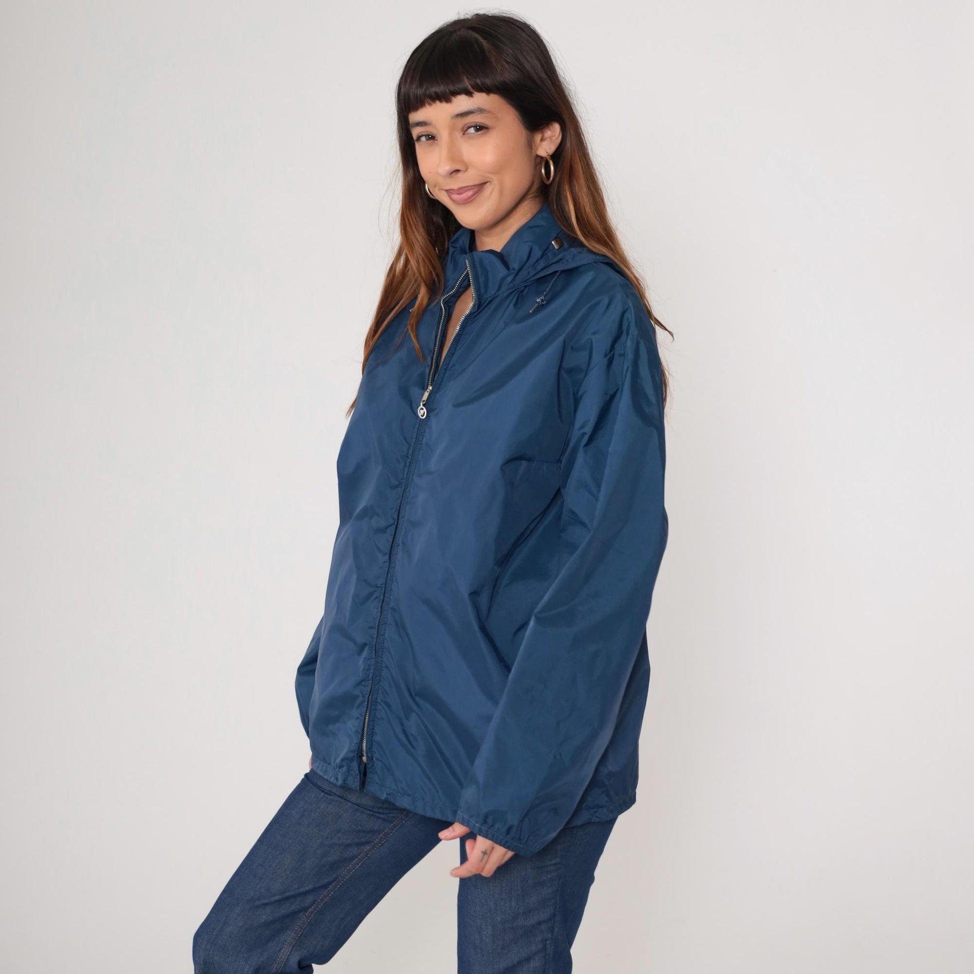 80s Obermeyer Navy Hooded Windbreaker Jacket Unisex Large