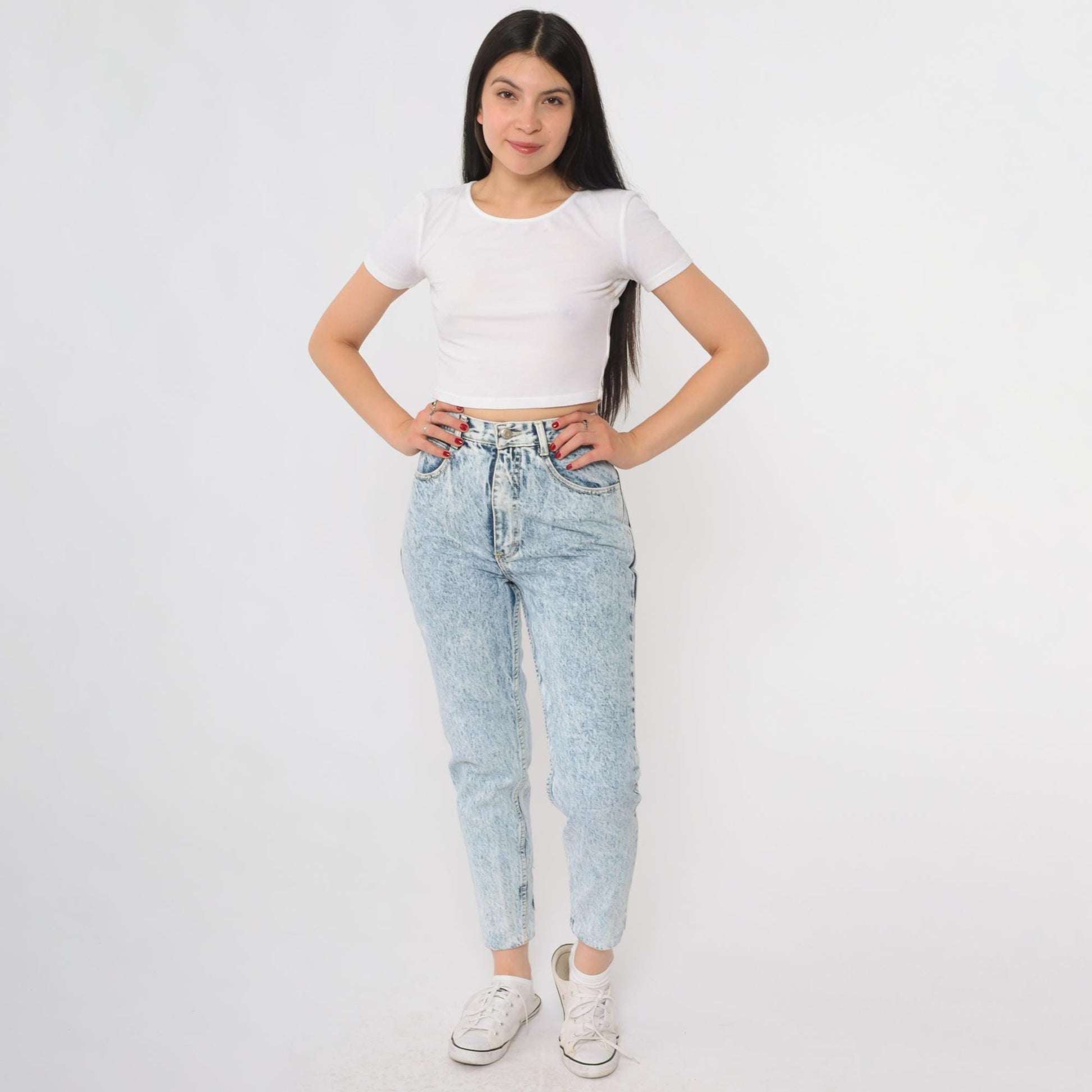 90s Gitano Acid Wash High Waisted Jeans Light Blue Tapered Small S