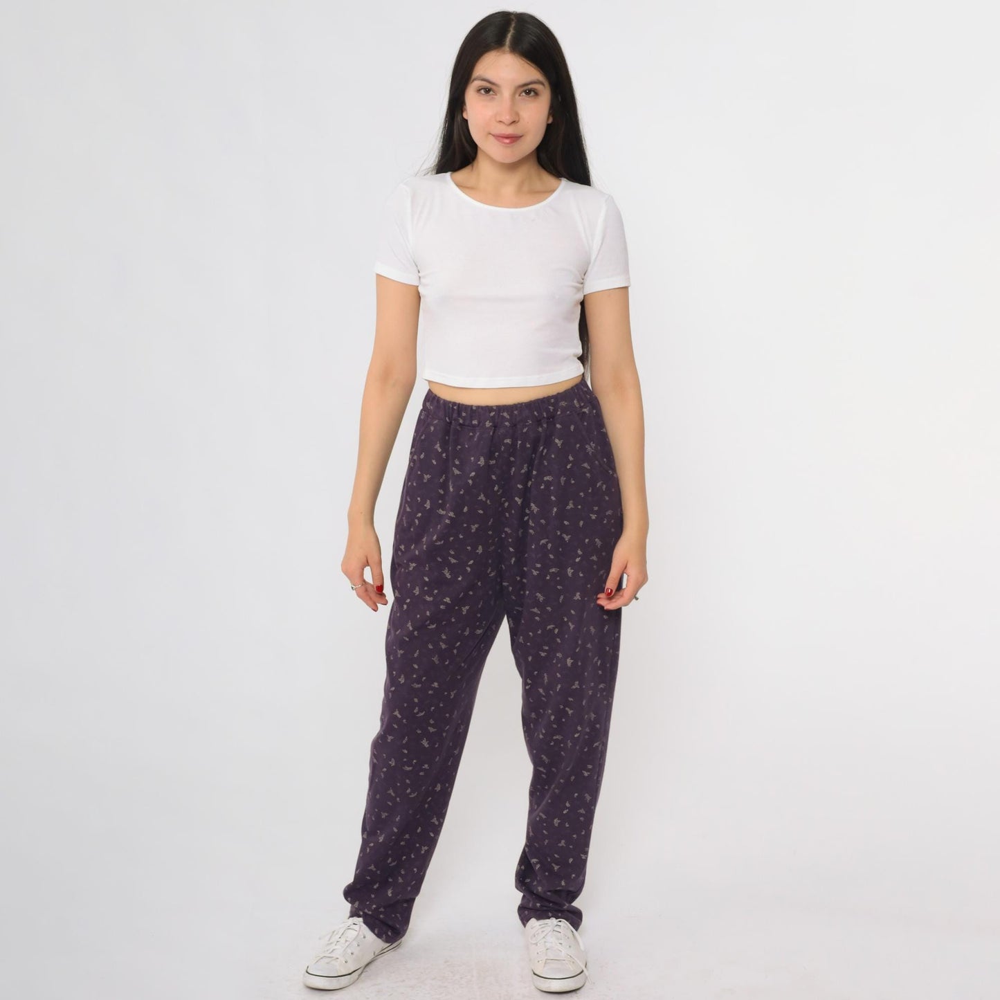 90s Bobbie Brooks Purple Floral Pajama Pants Elastic Waist Large L