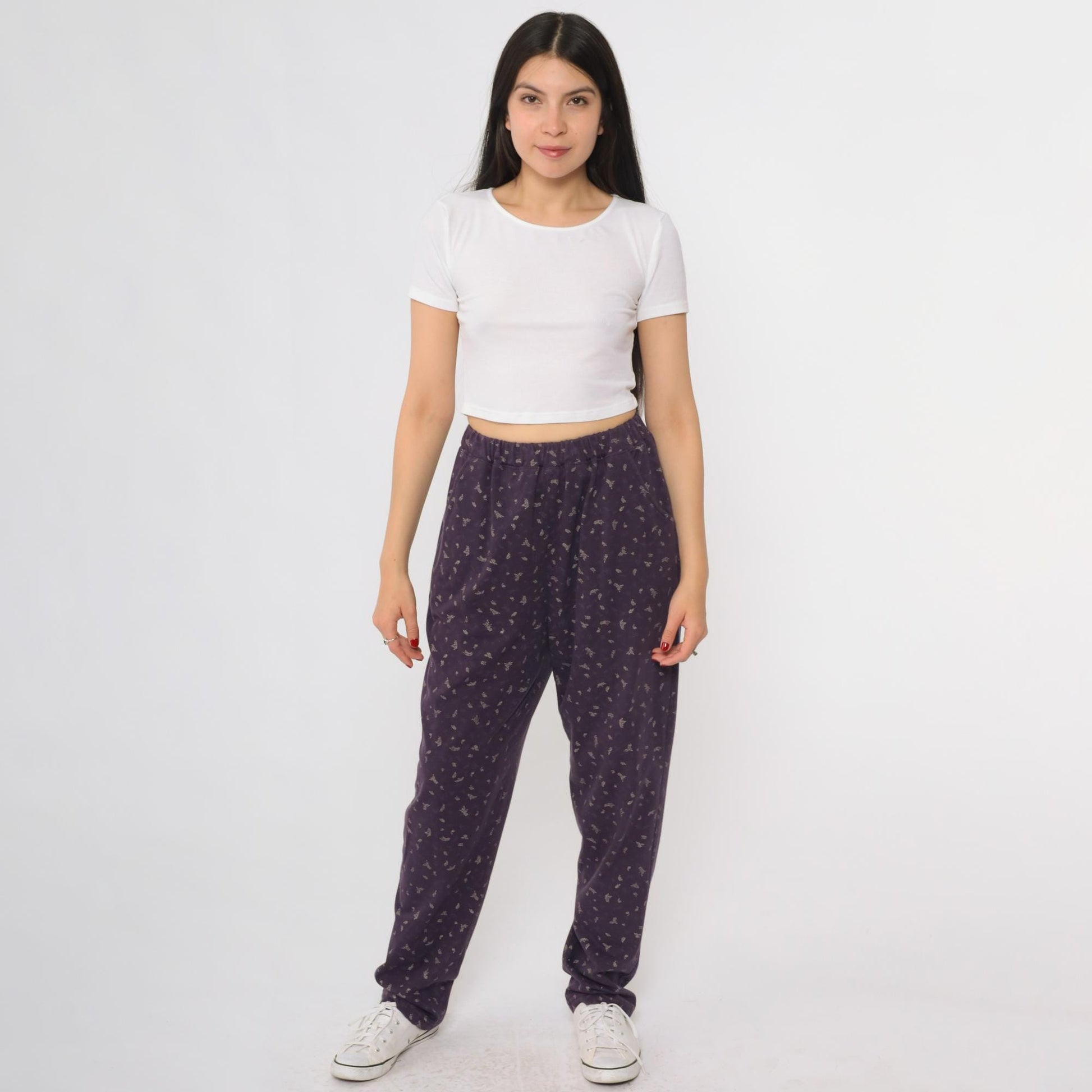 90s Bobbie Brooks Purple Floral Pajama Pants Elastic Waist Large L