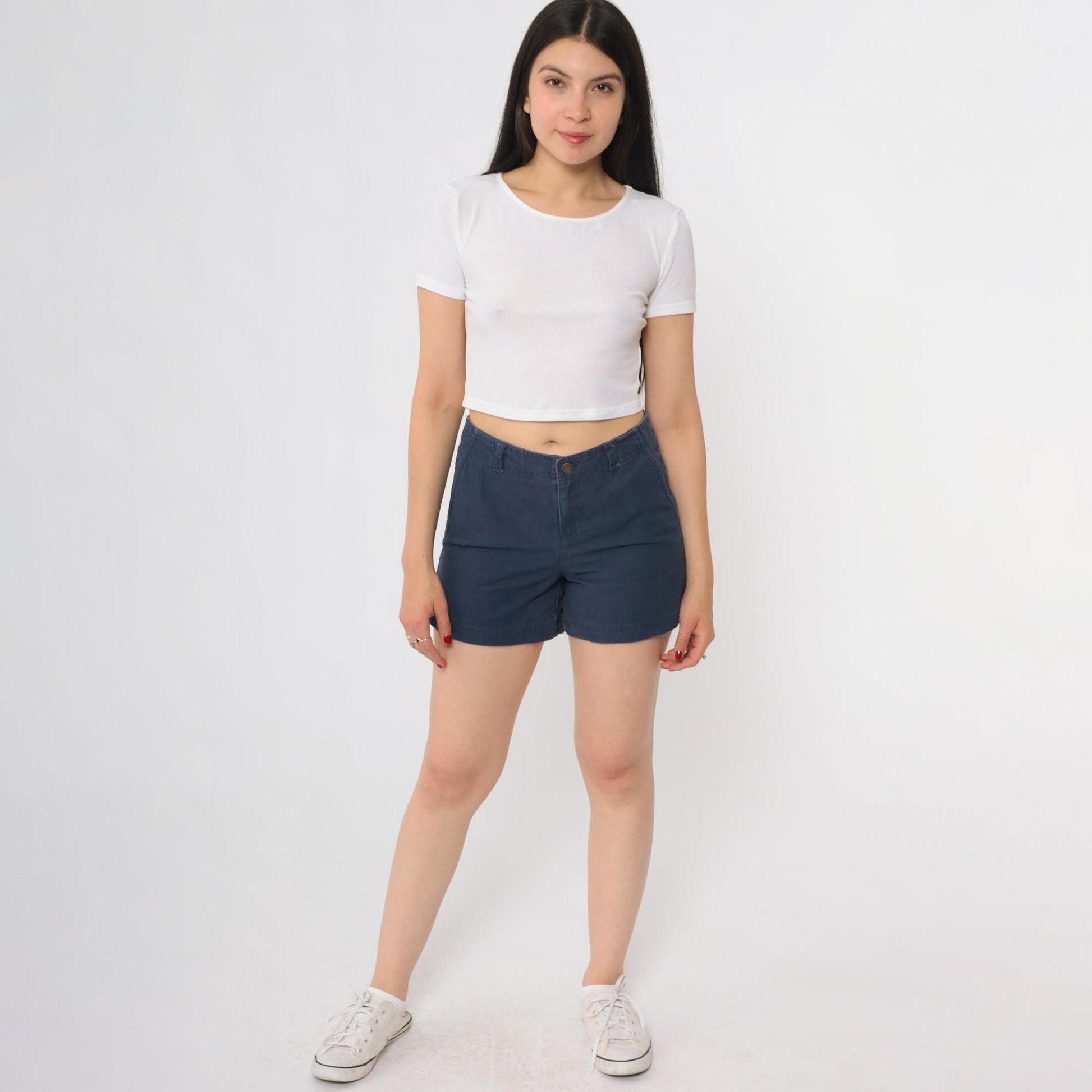 Ralph Lauren Navy Cotton Twill Shorts High Waisted Button Front 90s Small