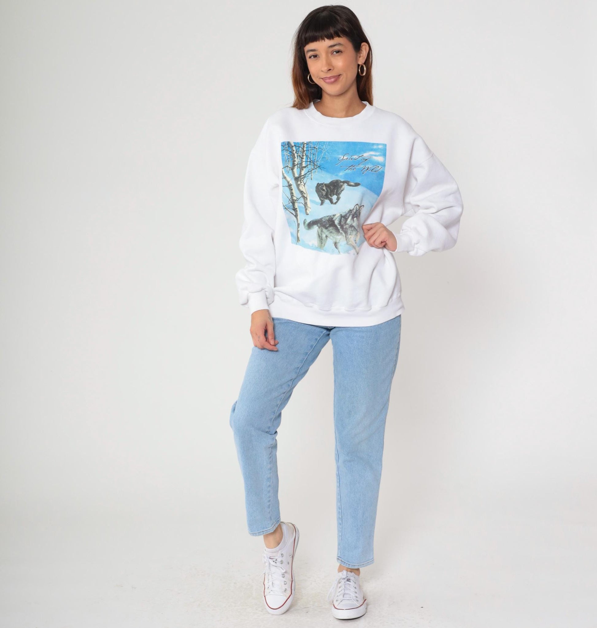90s Wolf Spirit of the Wild Graphic Sweatshirt Jerzees Grey Unisex Extra Large