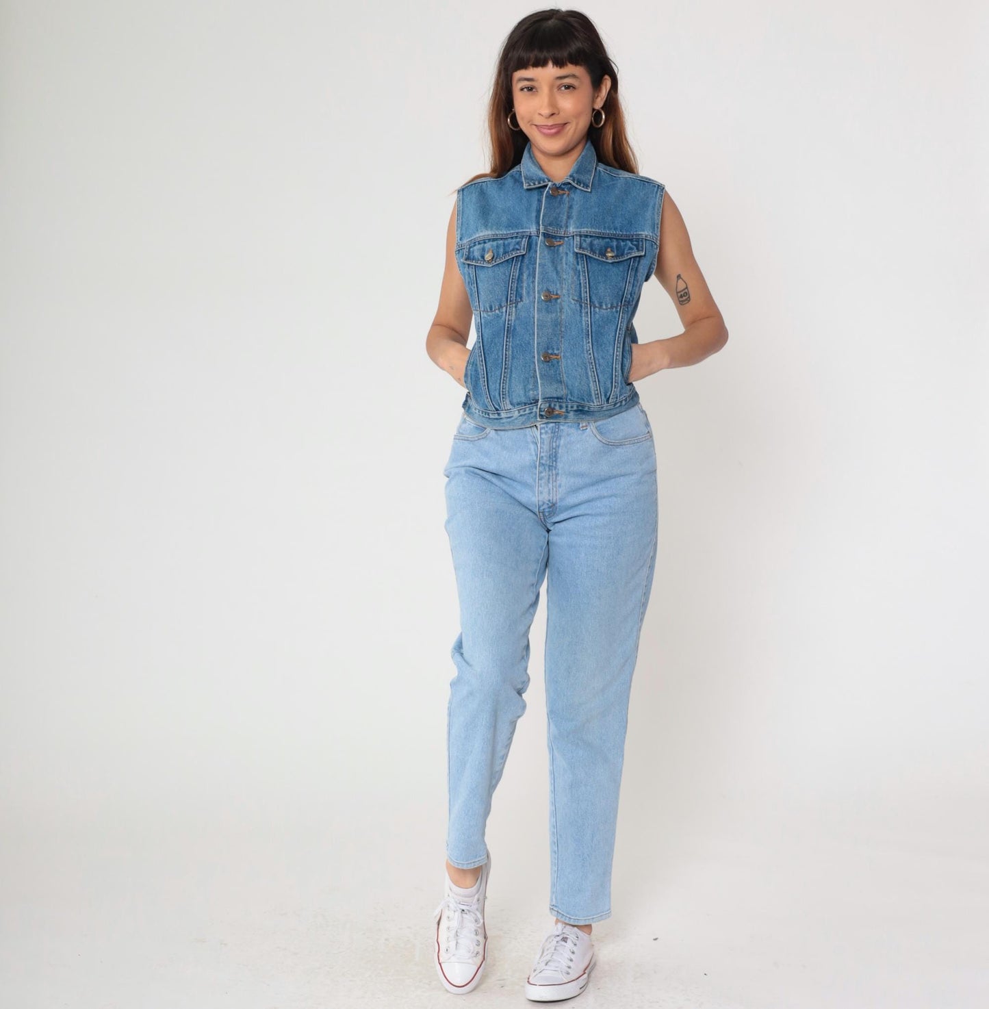 90s Arizona Blue Denim Vest Sleeveless Button-Up Tank Medium M