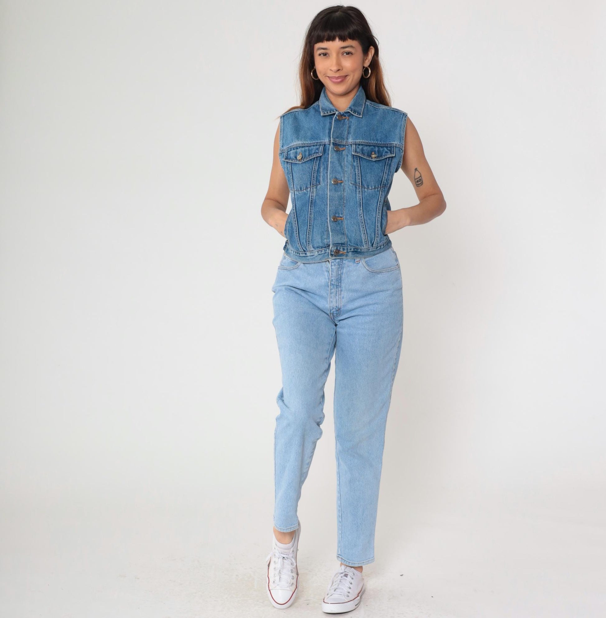 90s Arizona Blue Denim Vest Sleeveless Button-Up Tank Medium M