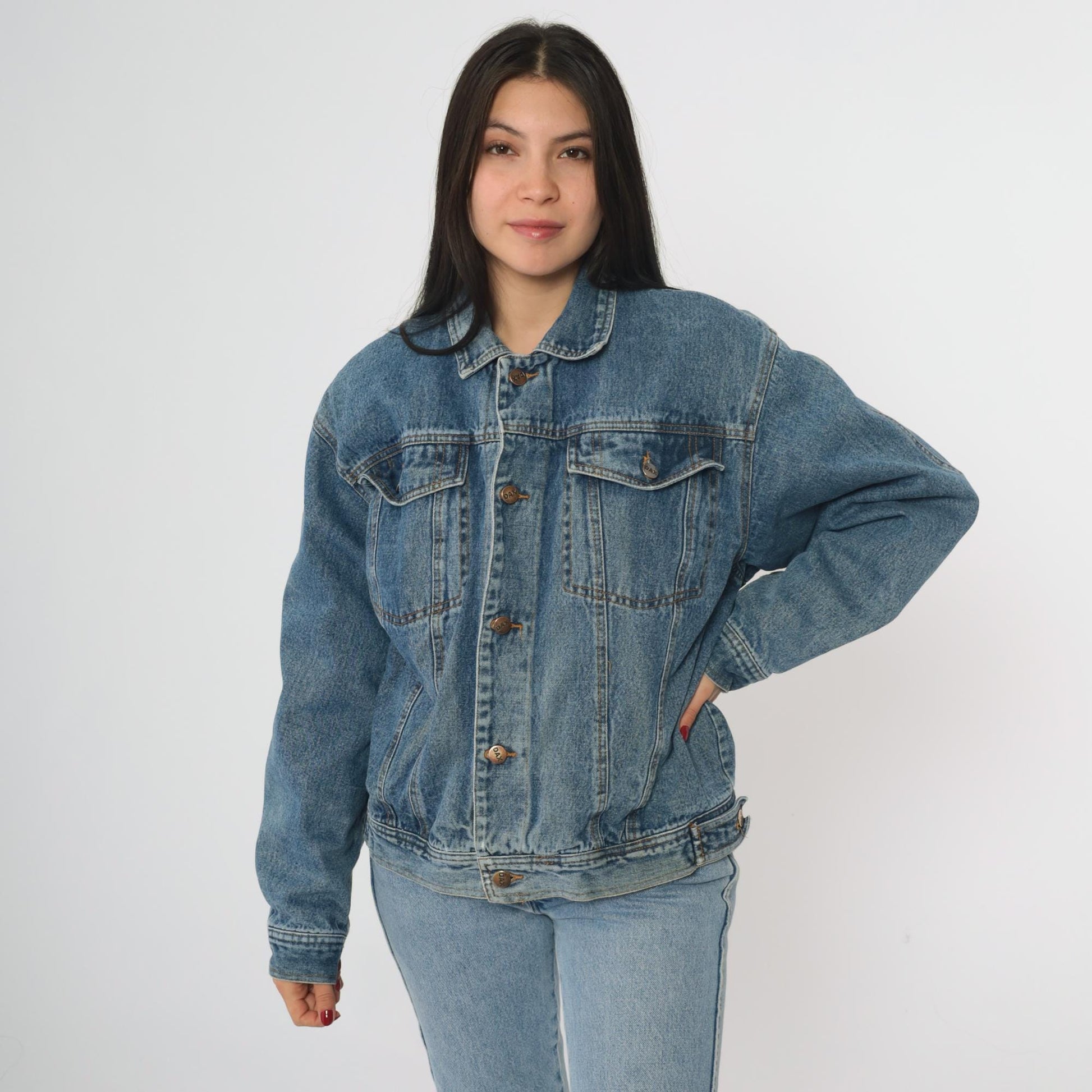 90s DAX Denim Jacket Button Front Cotton Trucker Coat Extra Large XL