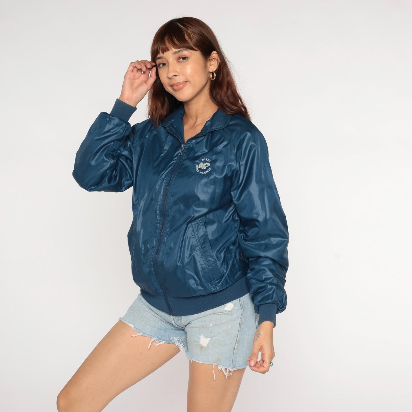 90s Nisei Golf Classic Navy Windbreaker Zip Hood Nylon Jacket Small