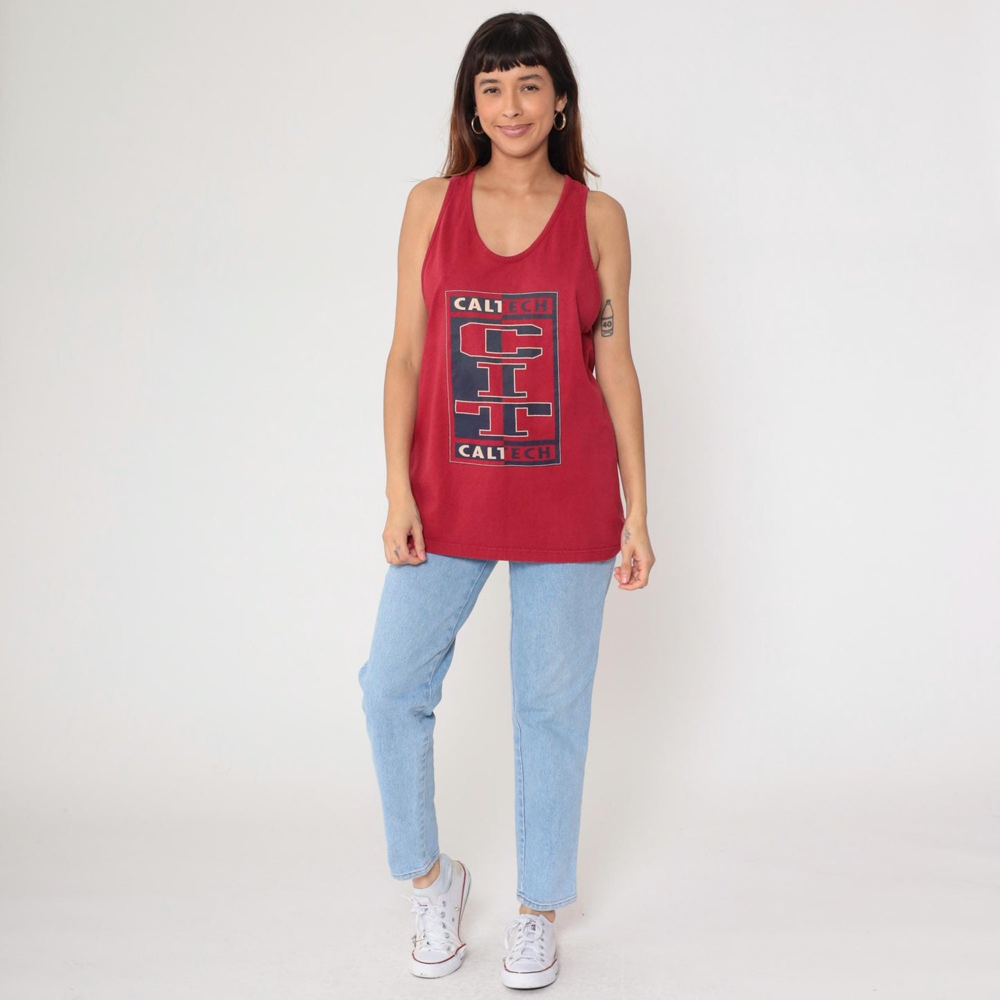 90s Caltech University Tank Top Red Cotton Graphic Racerback Large L