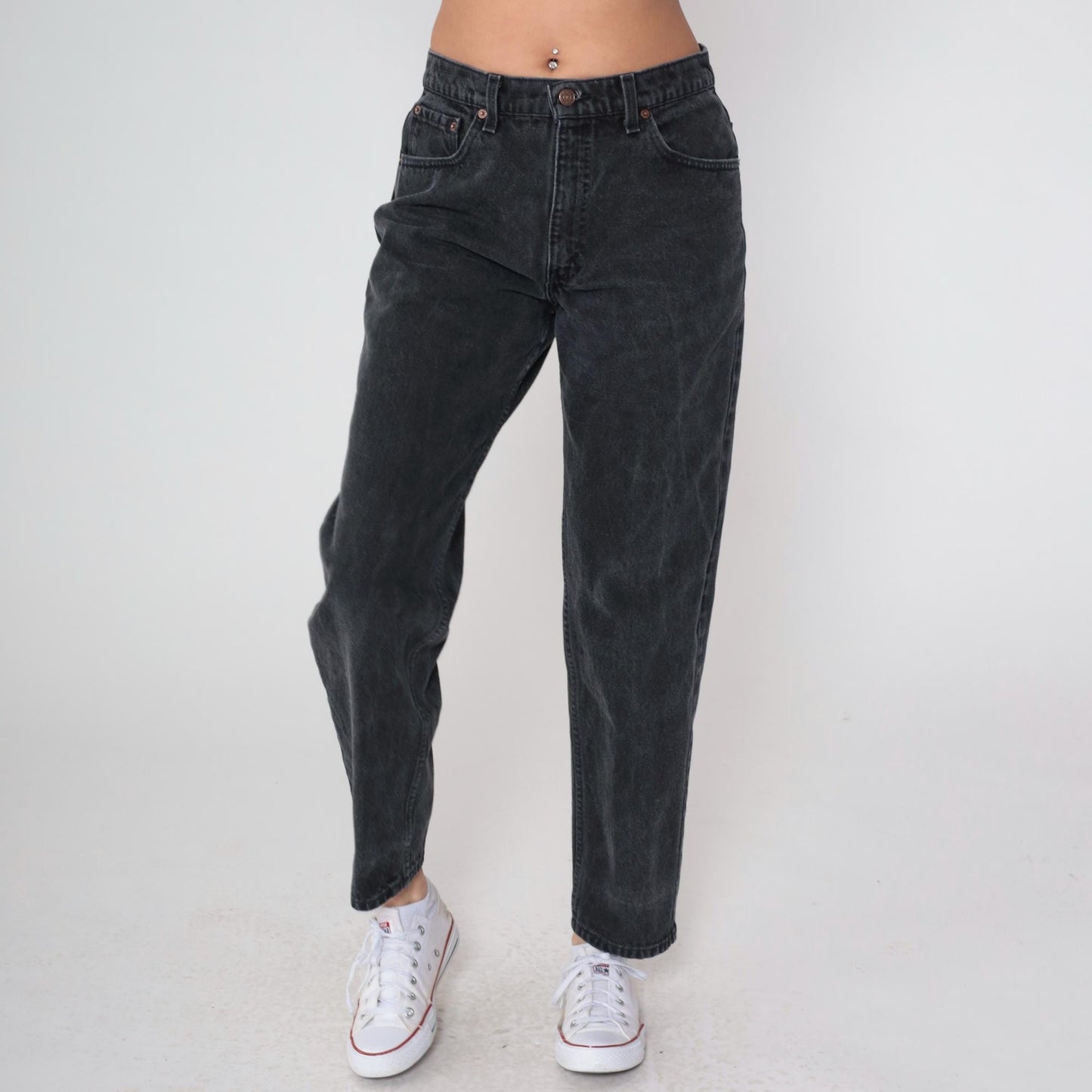 90s Levi's 550 Black Denim High-Waist Mom Jeans Made in USA 34 30