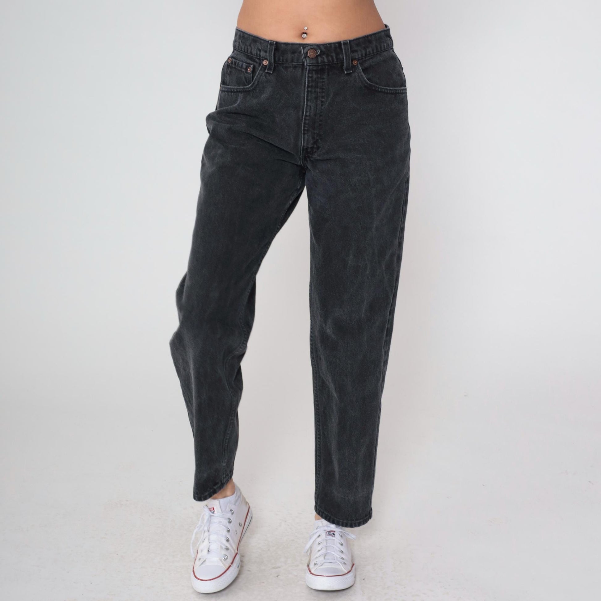 90s Levi's 550 Black Denim High-Waist Mom Jeans Made in USA 34 30