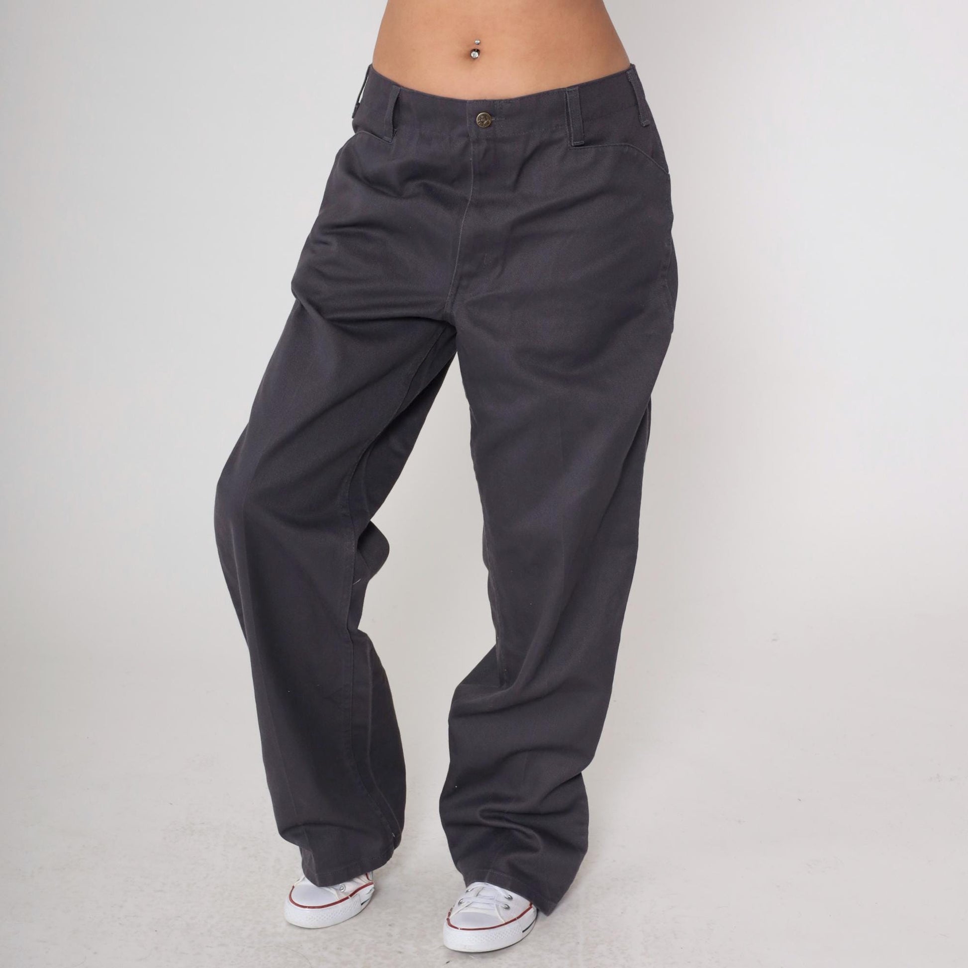 Ben Davis Y2K Charcoal Work Pants Gorilla Logo Straight Leg 36
