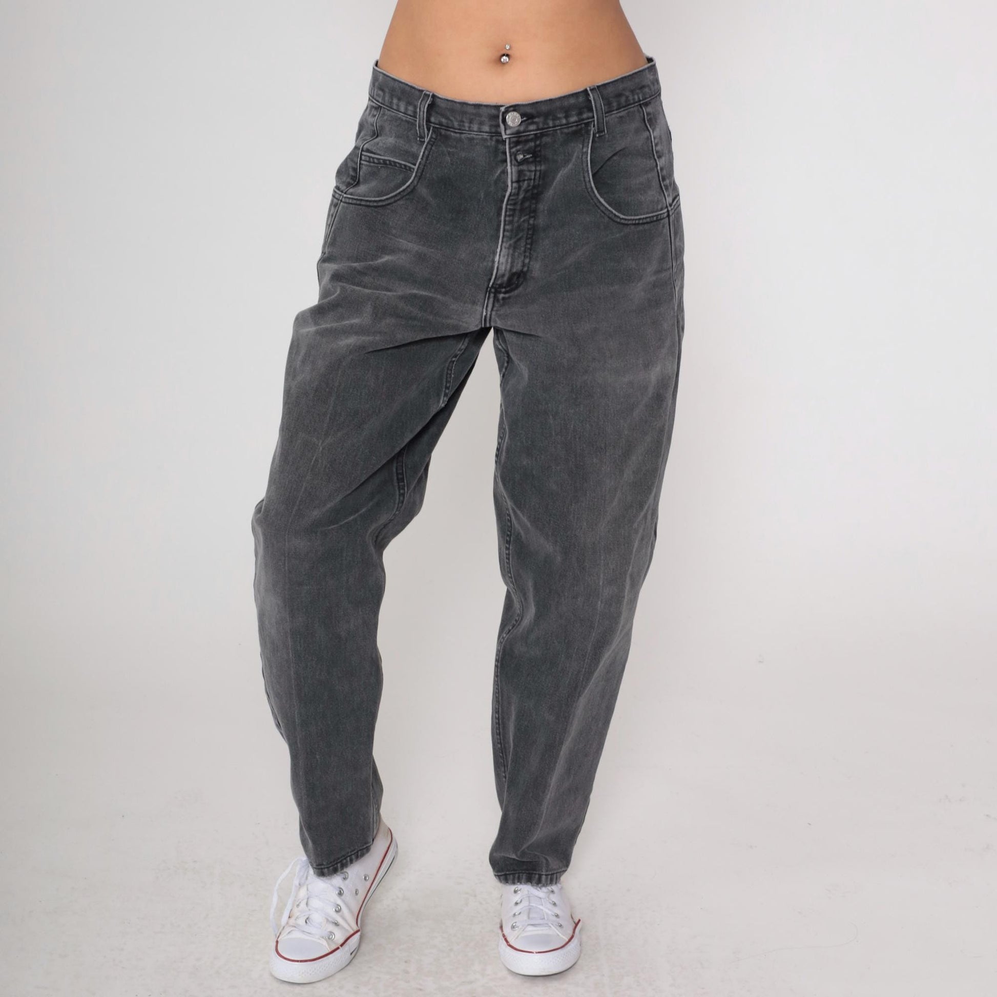 90s Guess Black Denim High-Waist Tapered Mom Jeans 34x30