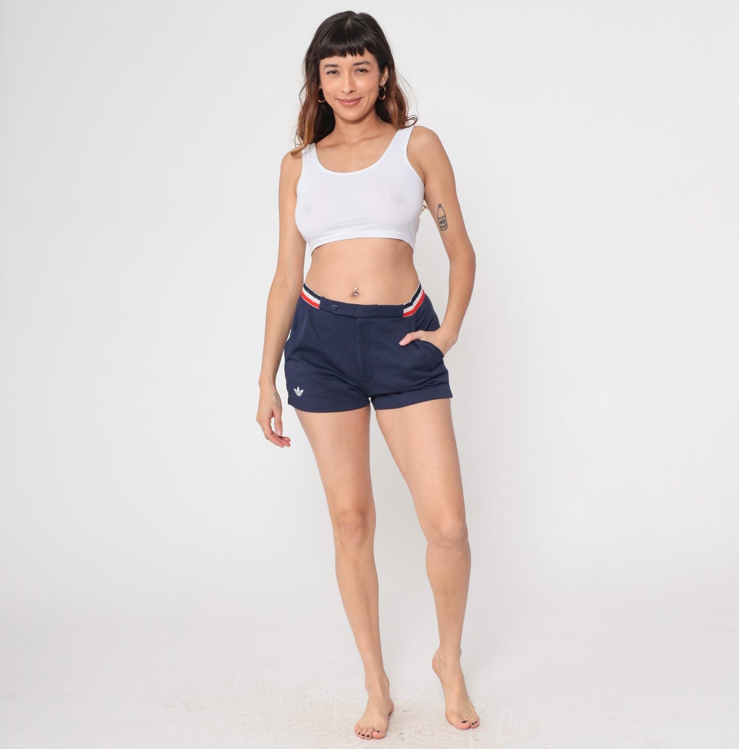 80s Adidas Navy Athletic Shorts Red White Stripe High Waist Medium M