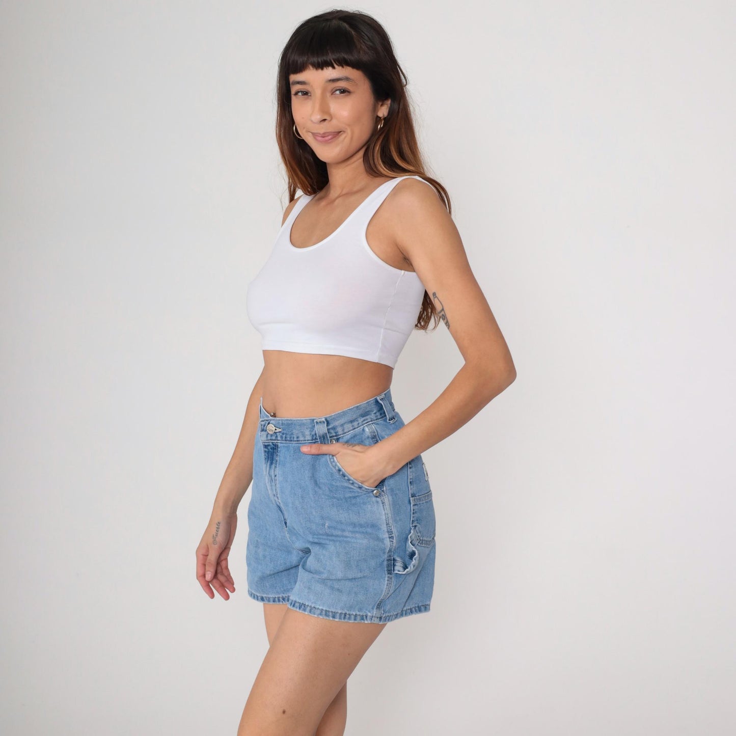 Lee 90s Blue Denim Cargo Shorts High Waist Elastic Medium