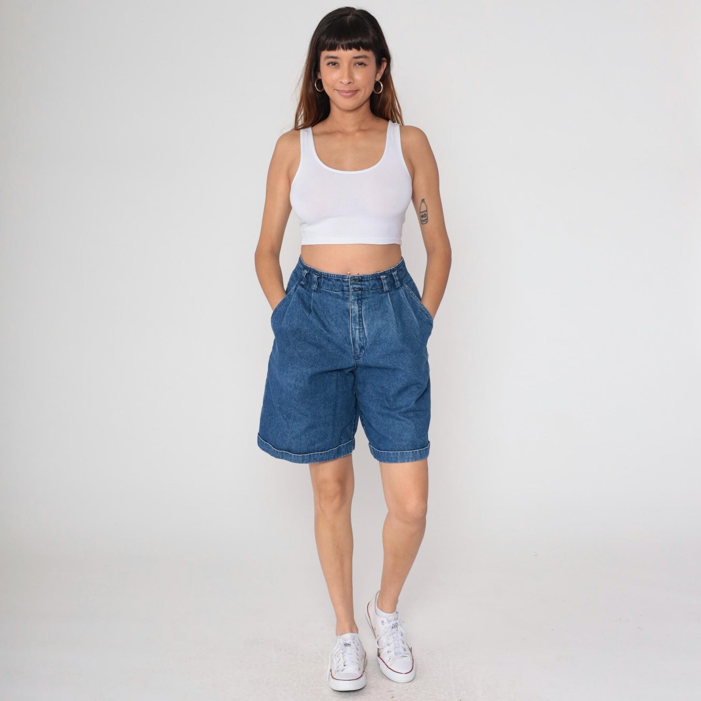 90s Liz Claiborne Pleated Jean Shorts Blue Denim High Waisted Medium