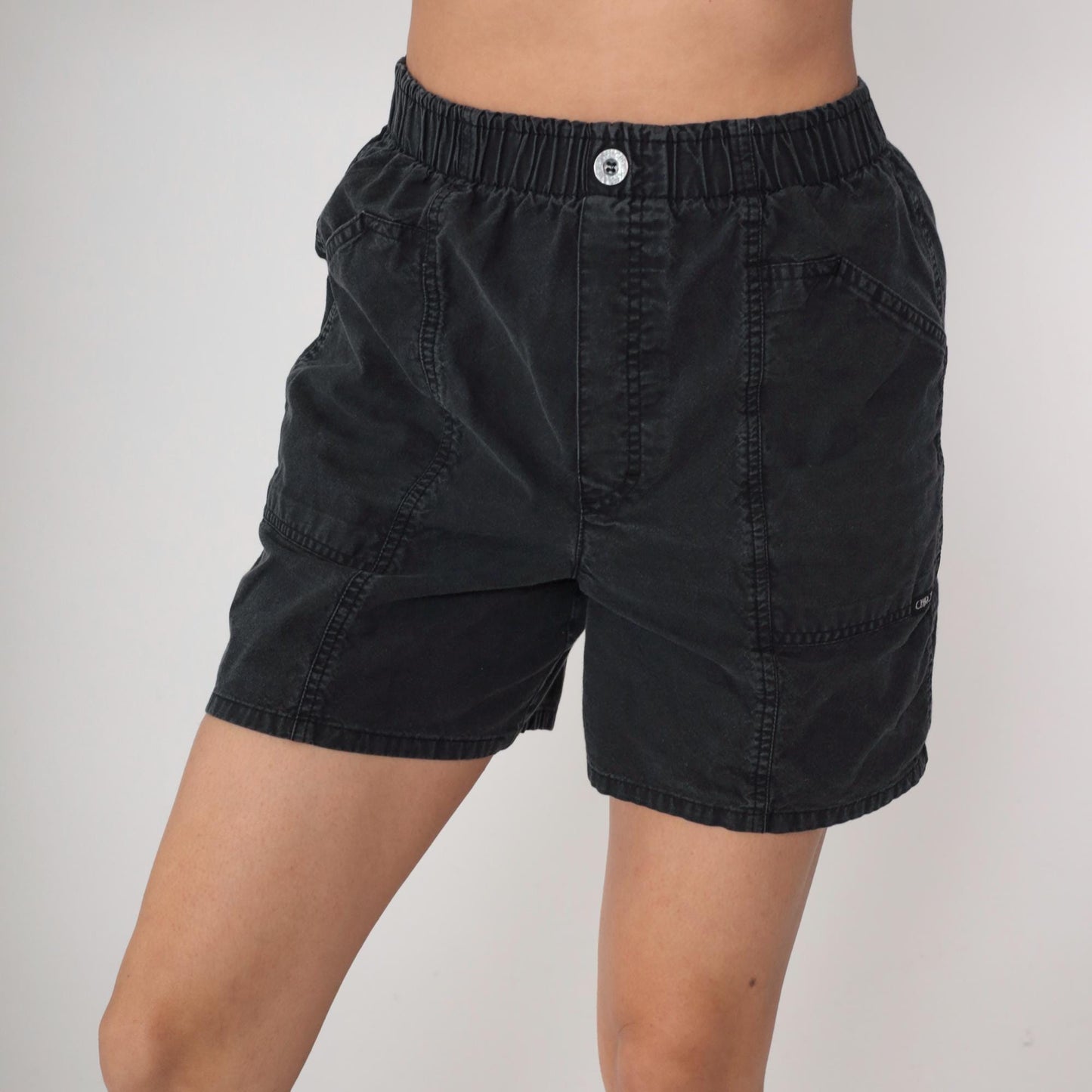 90s Cherokee Black Cotton Utility Shorts Elastic Waist Small