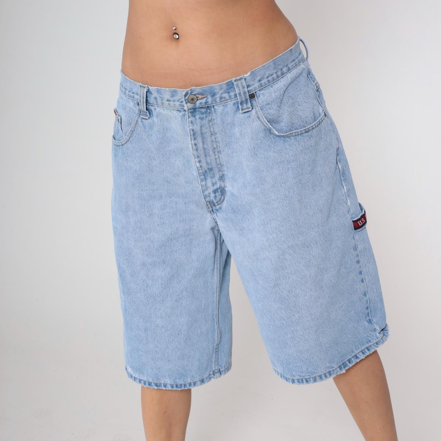 Y2K US Polo Association Carpenter Shorts Light Wash Denim Cargo Utility 36
